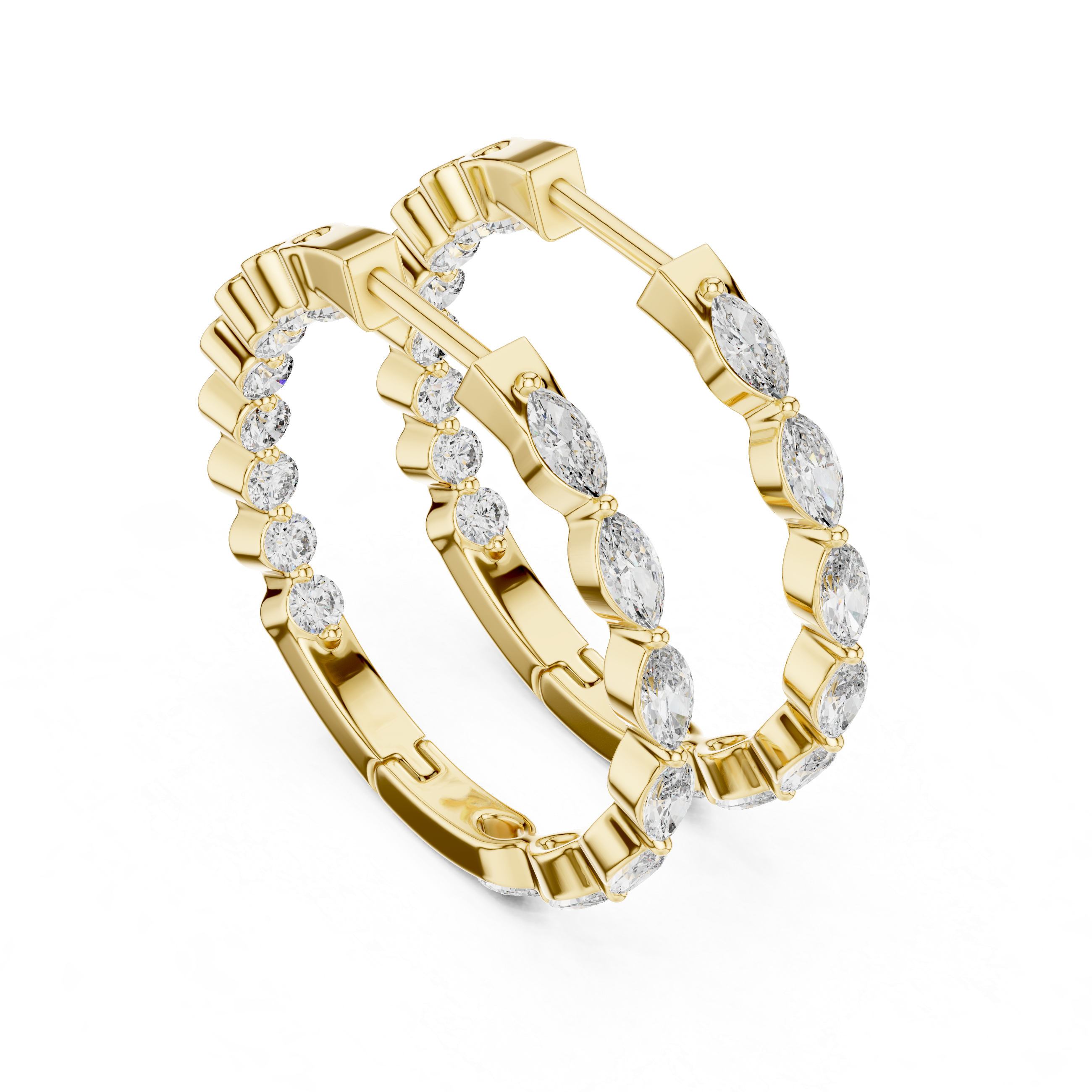 Marquise Diamond Hoop Earrings in Gold