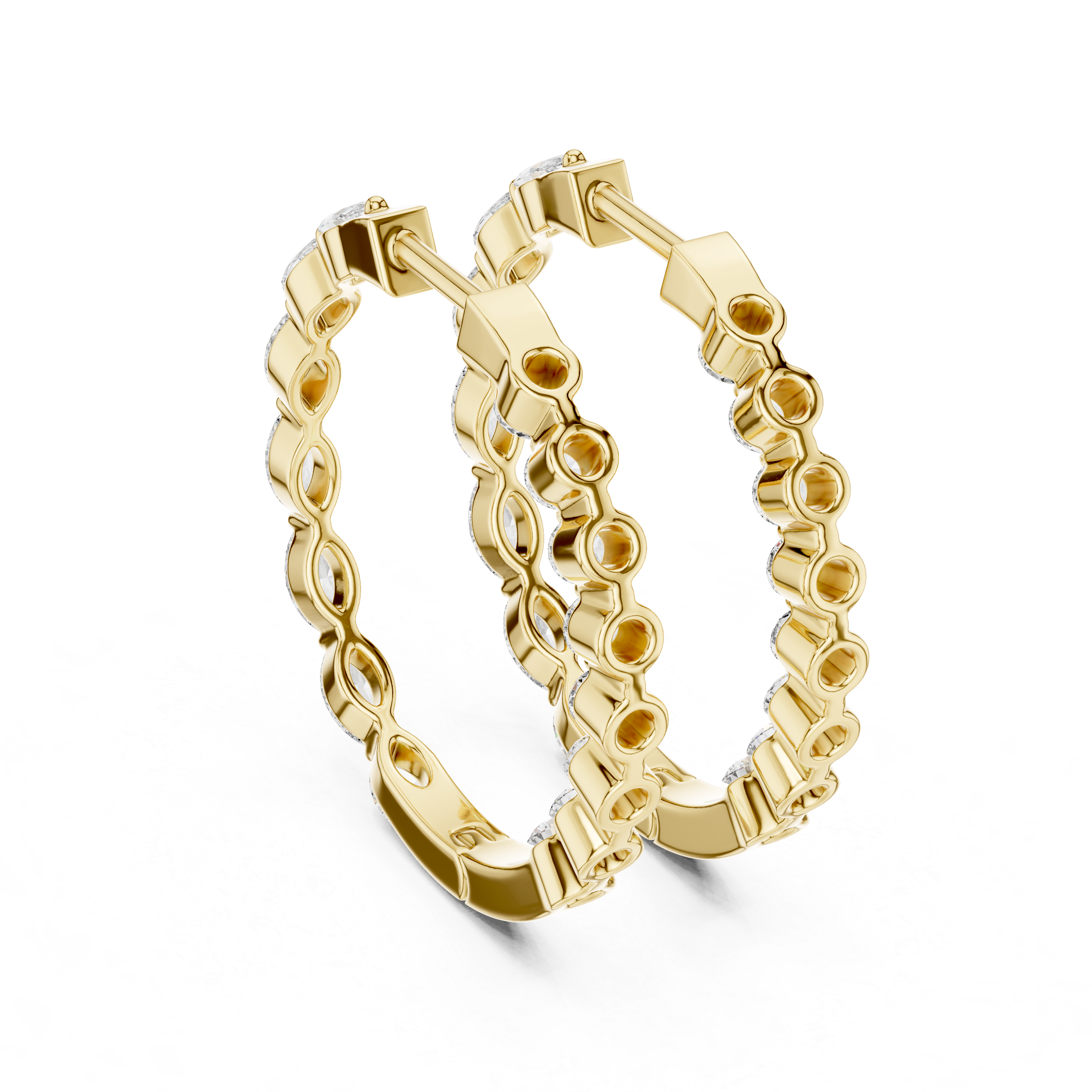 Marquise Diamond Hoop Earrings in Gold