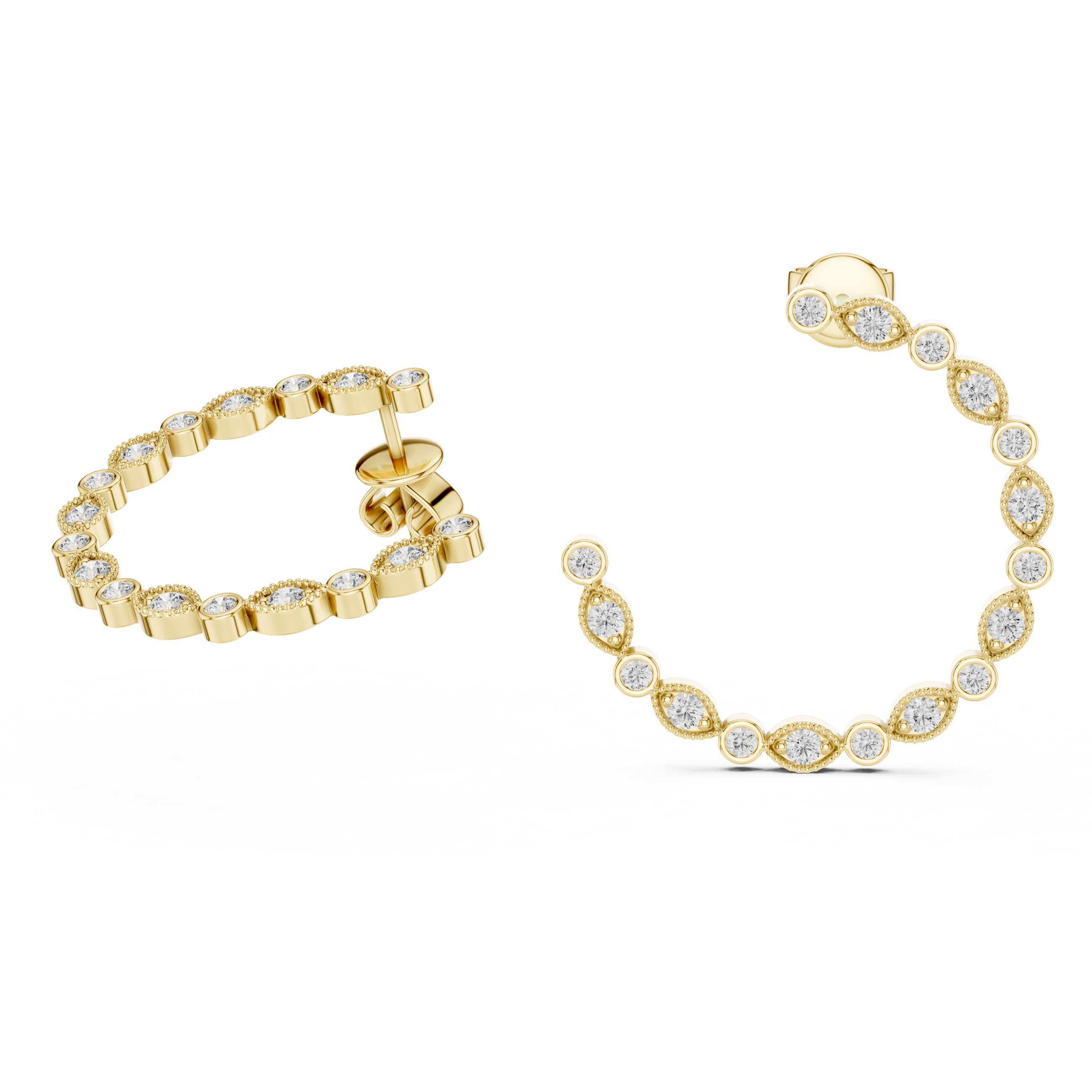 Open Circle Diamond Hoop Earrings with Marquise Accents