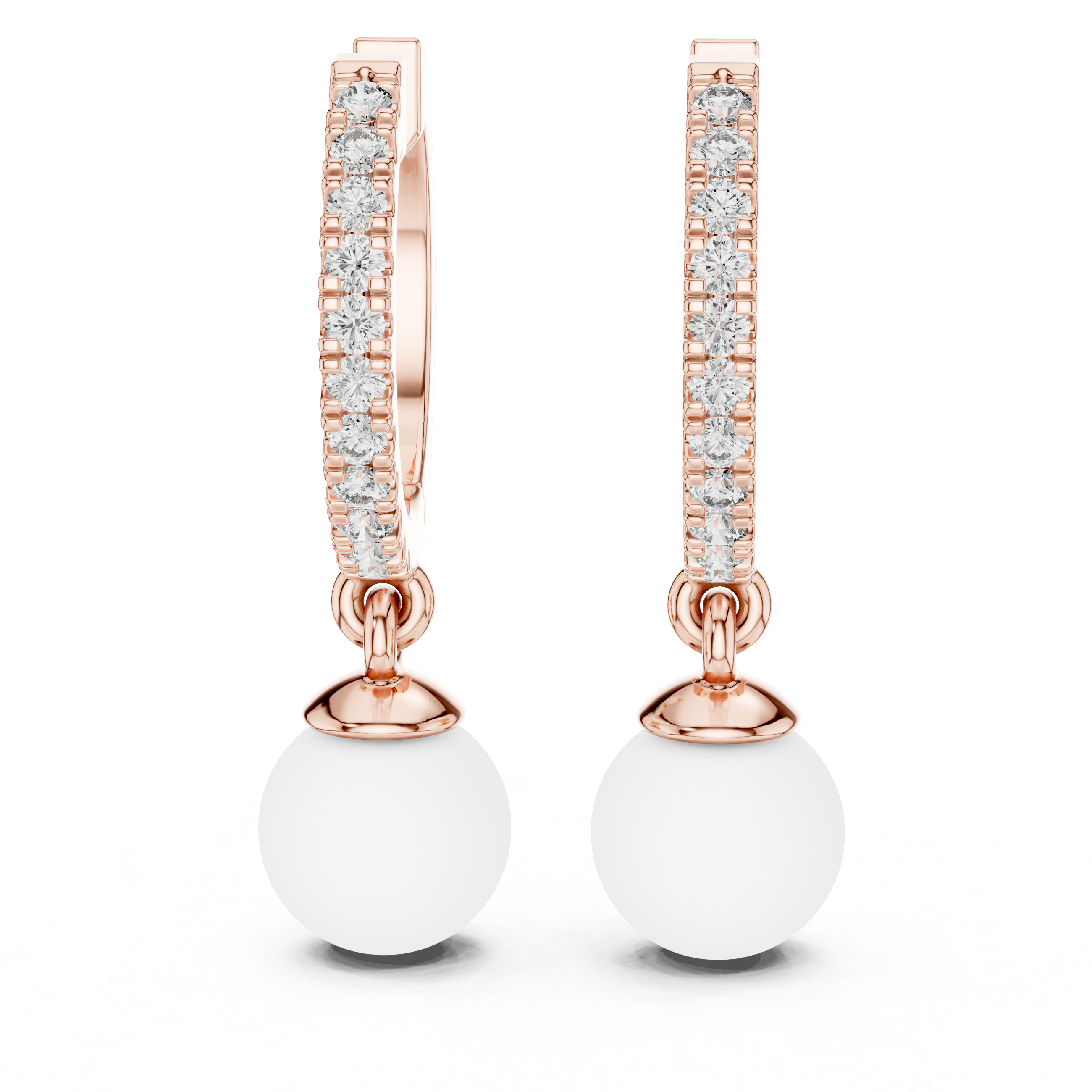 Diamond Hoop Earrings with Pearl Drop in Gold