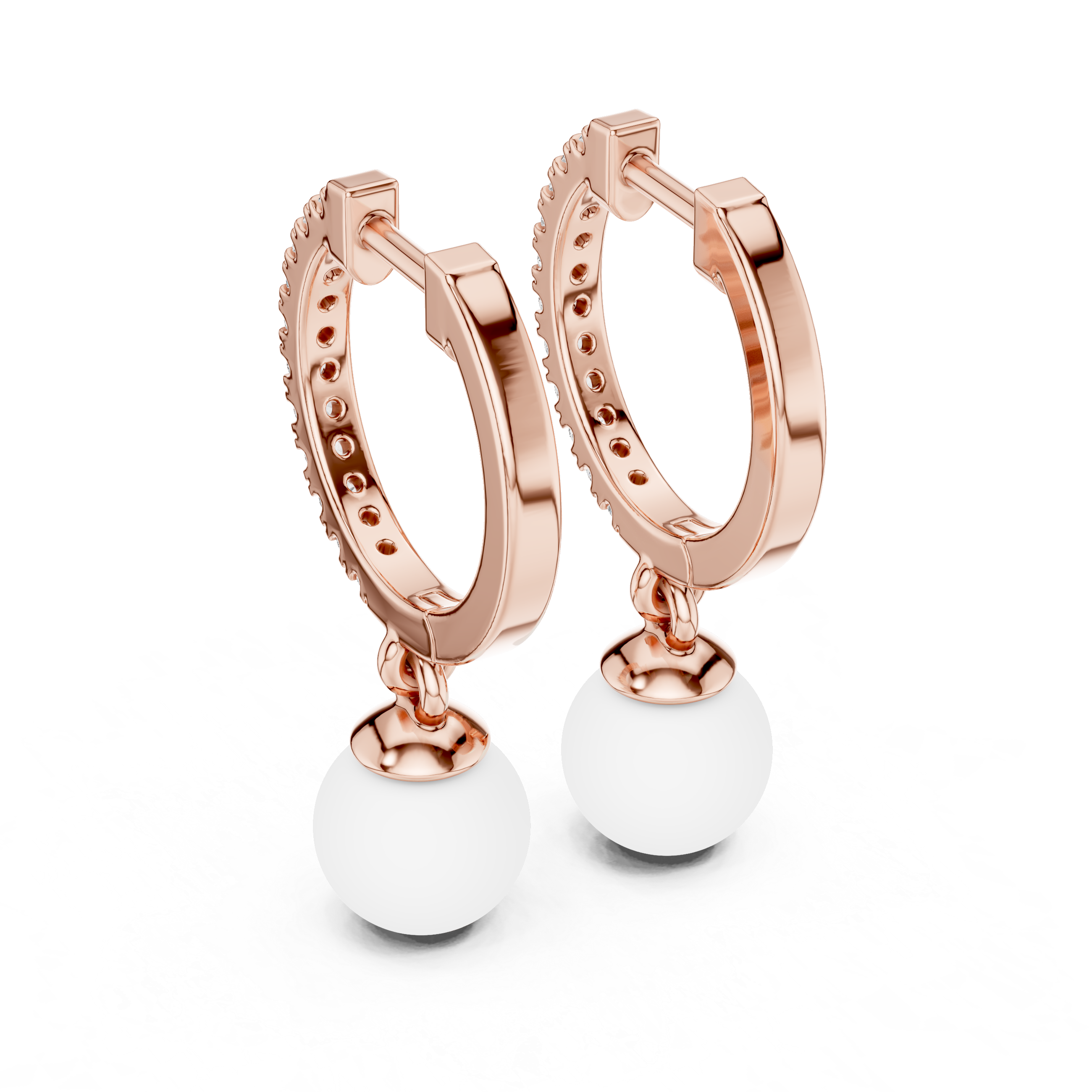 Diamond Hoop Earrings with Pearl Drop in Gold