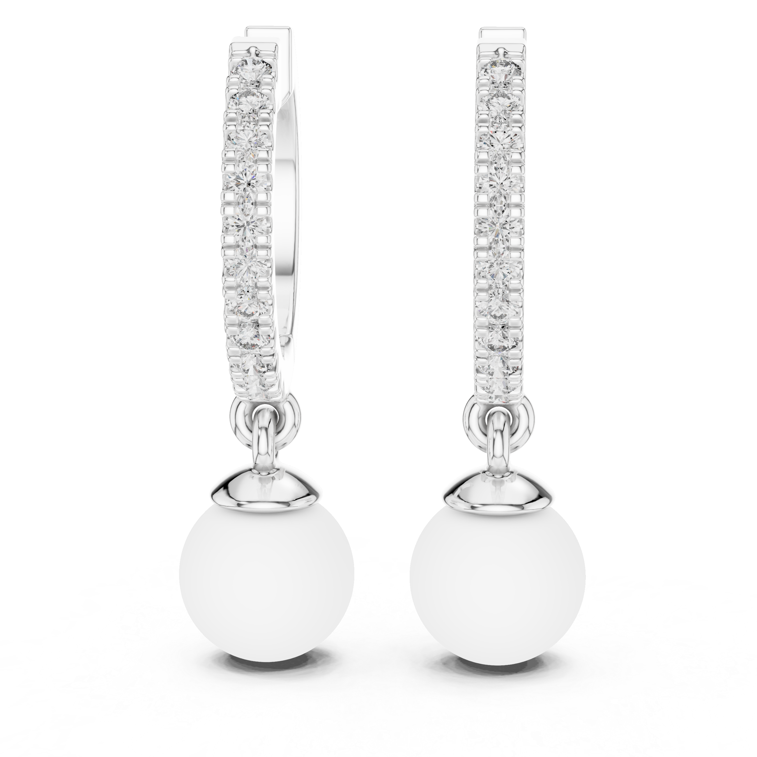 Diamond Hoop Earrings with Pearl Drop in Gold
