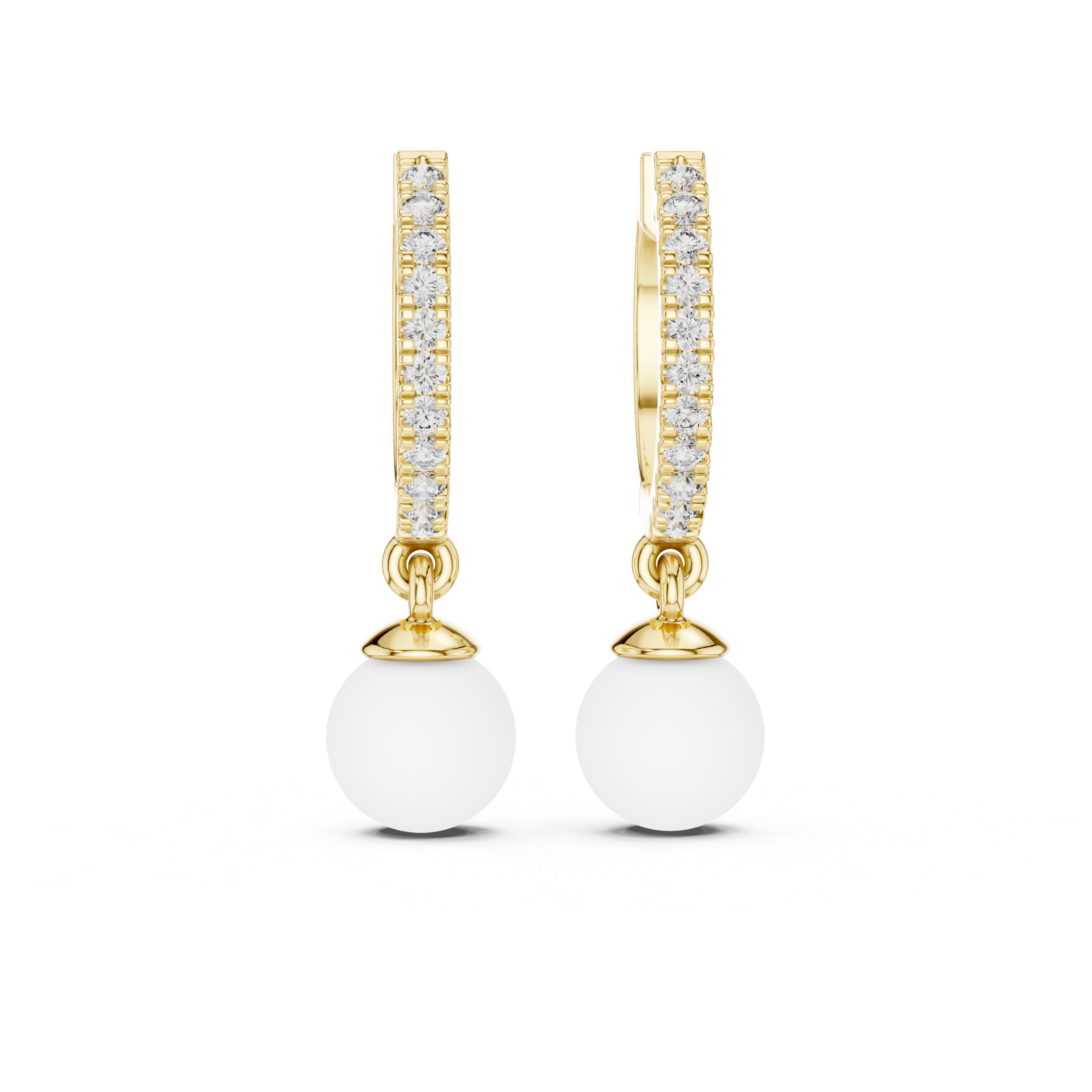 Diamond Hoop Earrings with Pearl Drop in Gold