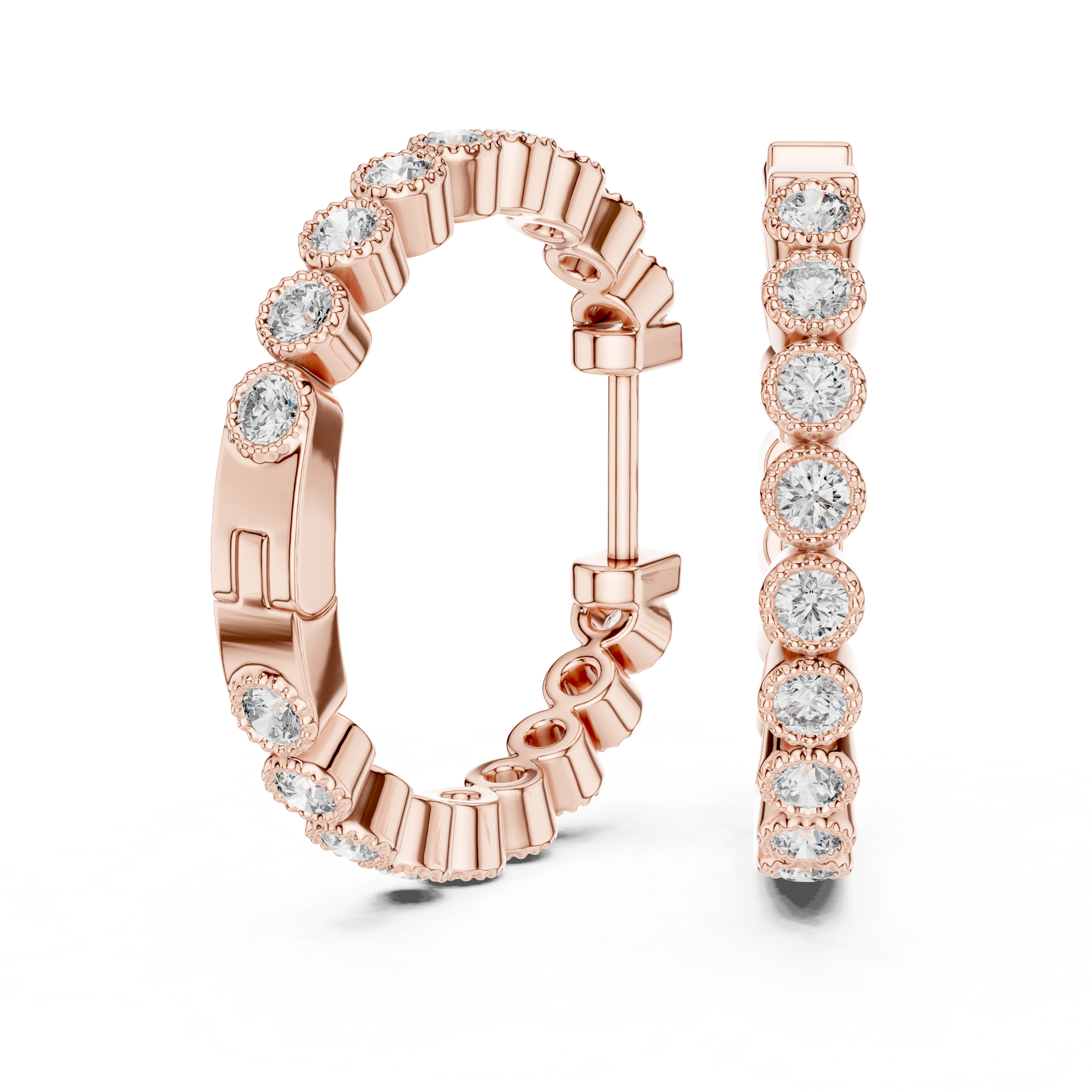 Milgrain Bezel Diamond Hoop Earrings
