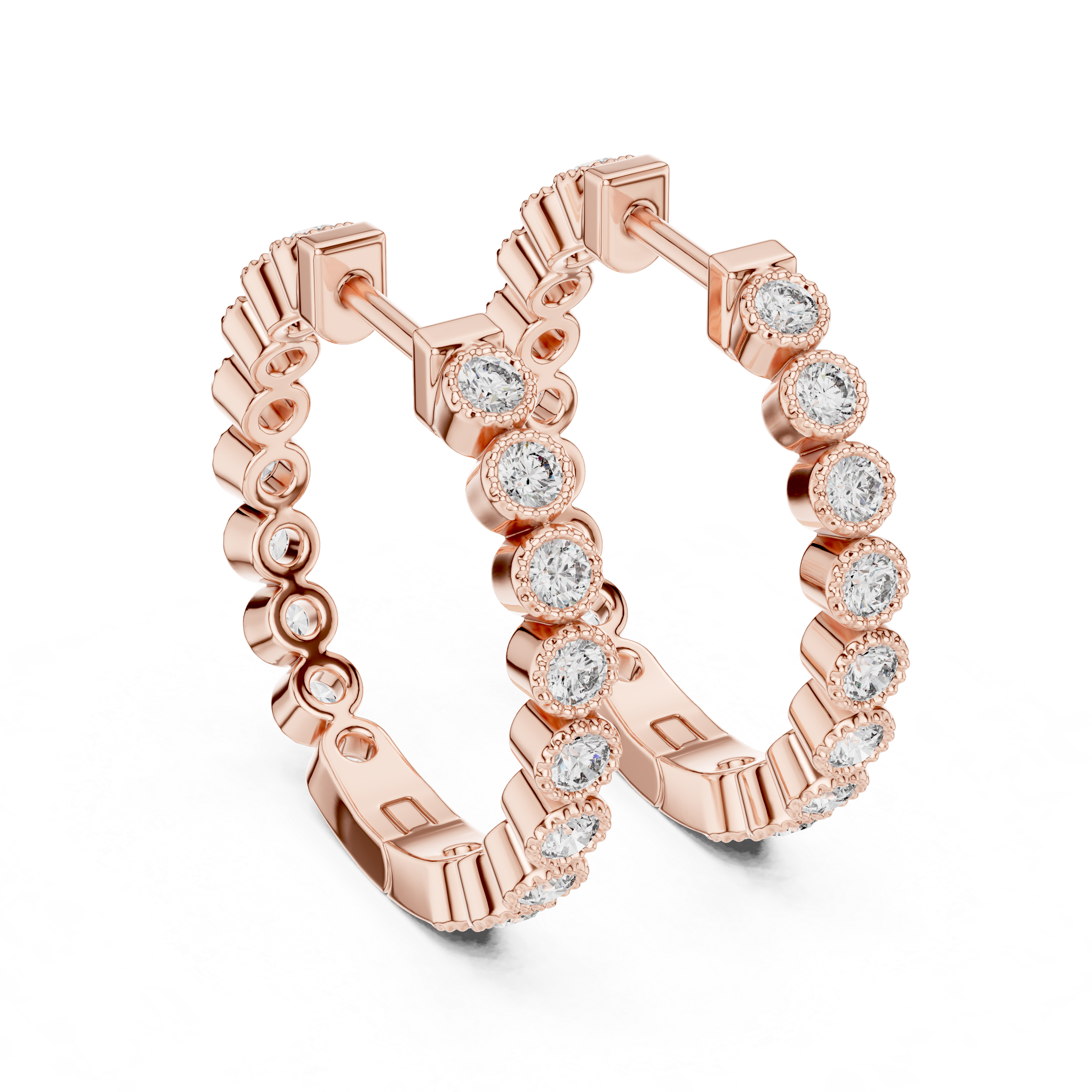 Milgrain Bezel Diamond Hoop Earrings