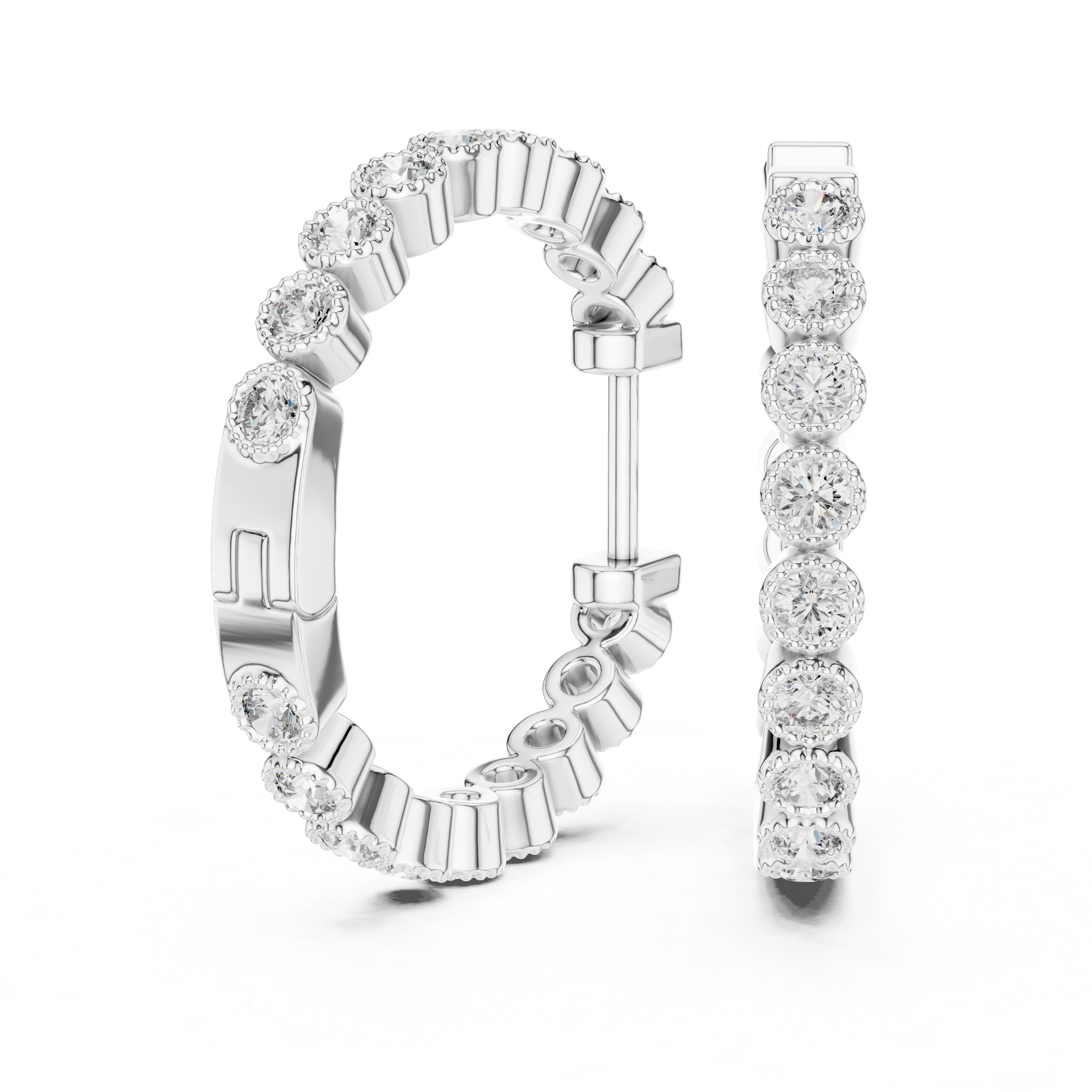 Milgrain Bezel Diamond Hoop Earrings