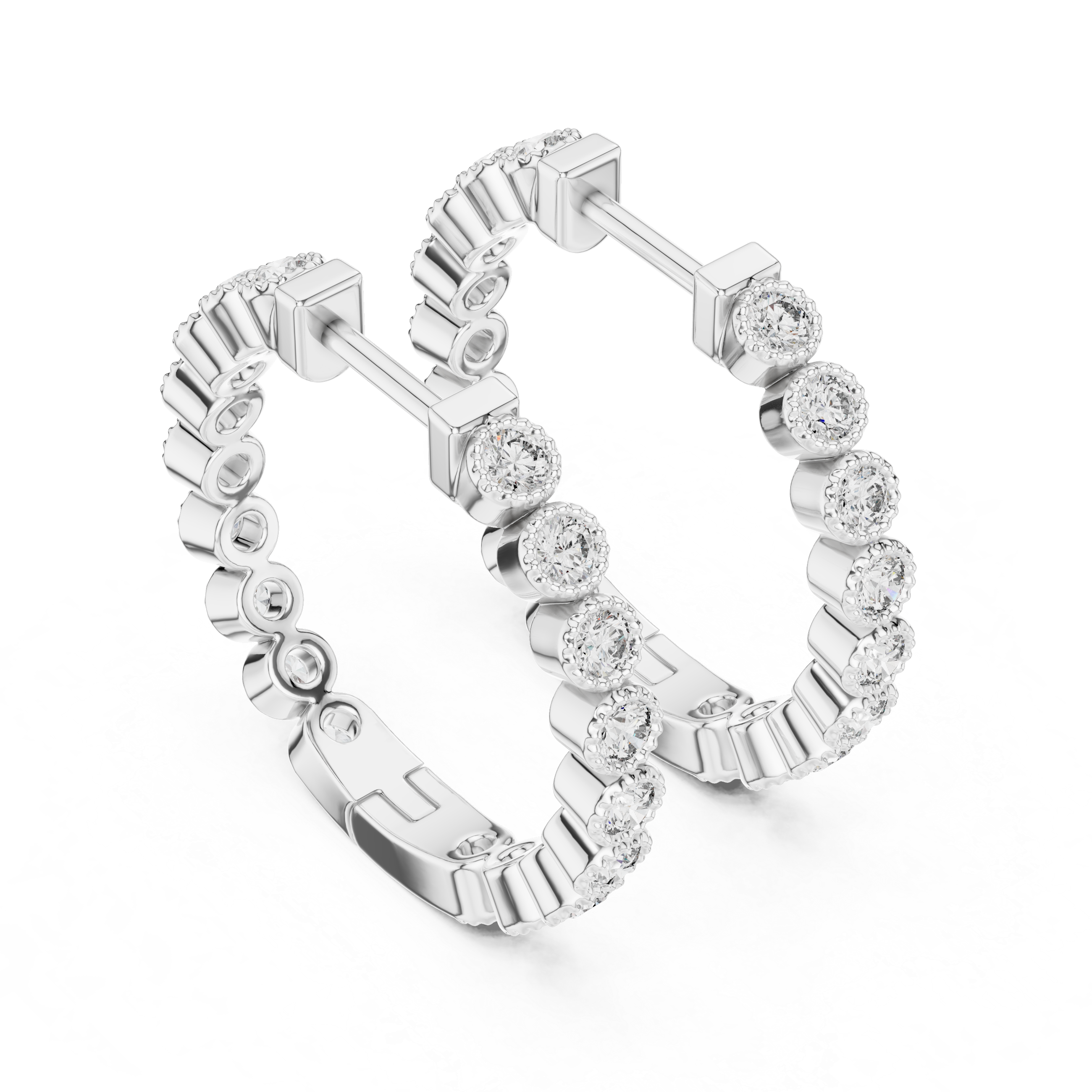 Milgrain Bezel Diamond Hoop Earrings