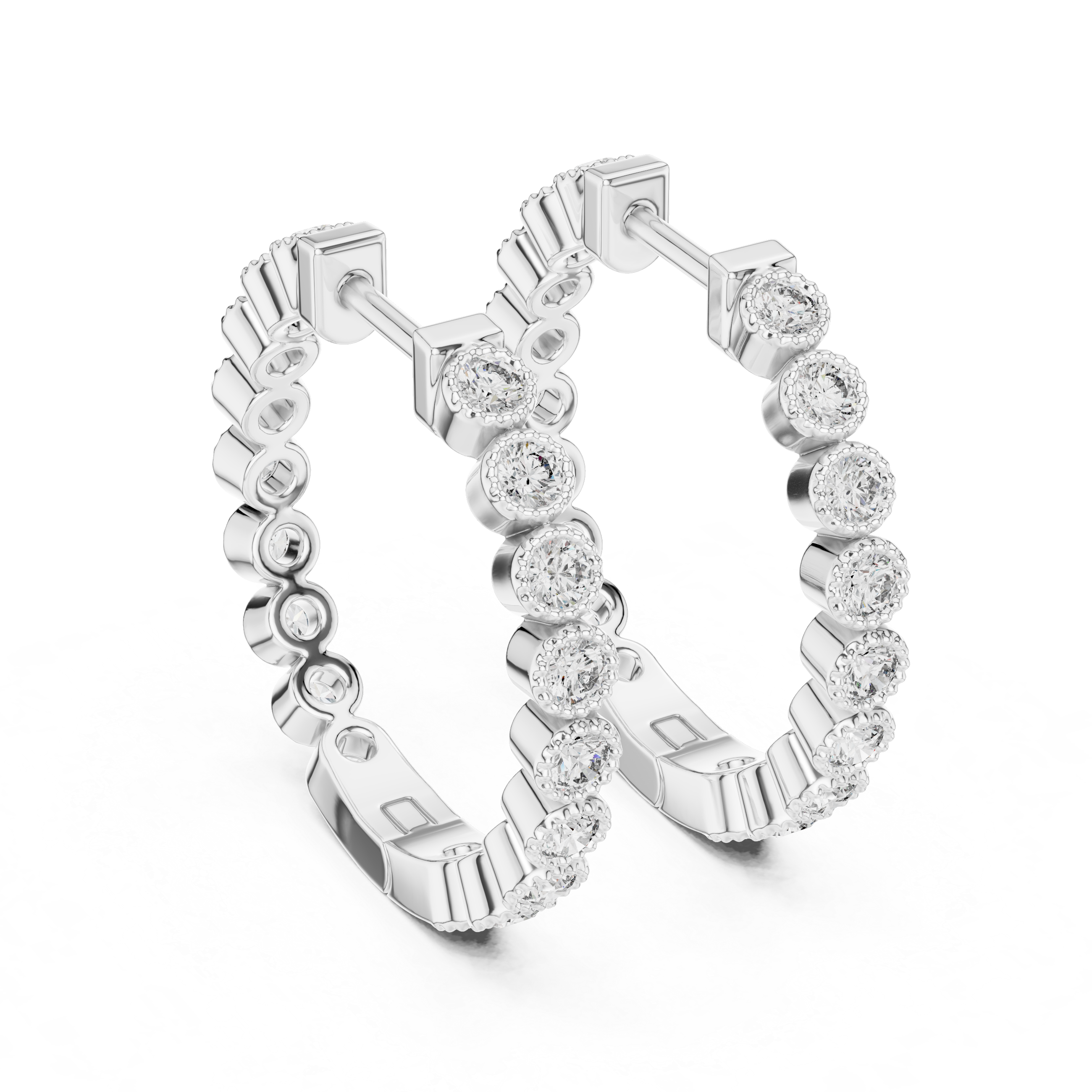 Milgrain Bezel Diamond Hoop Earrings