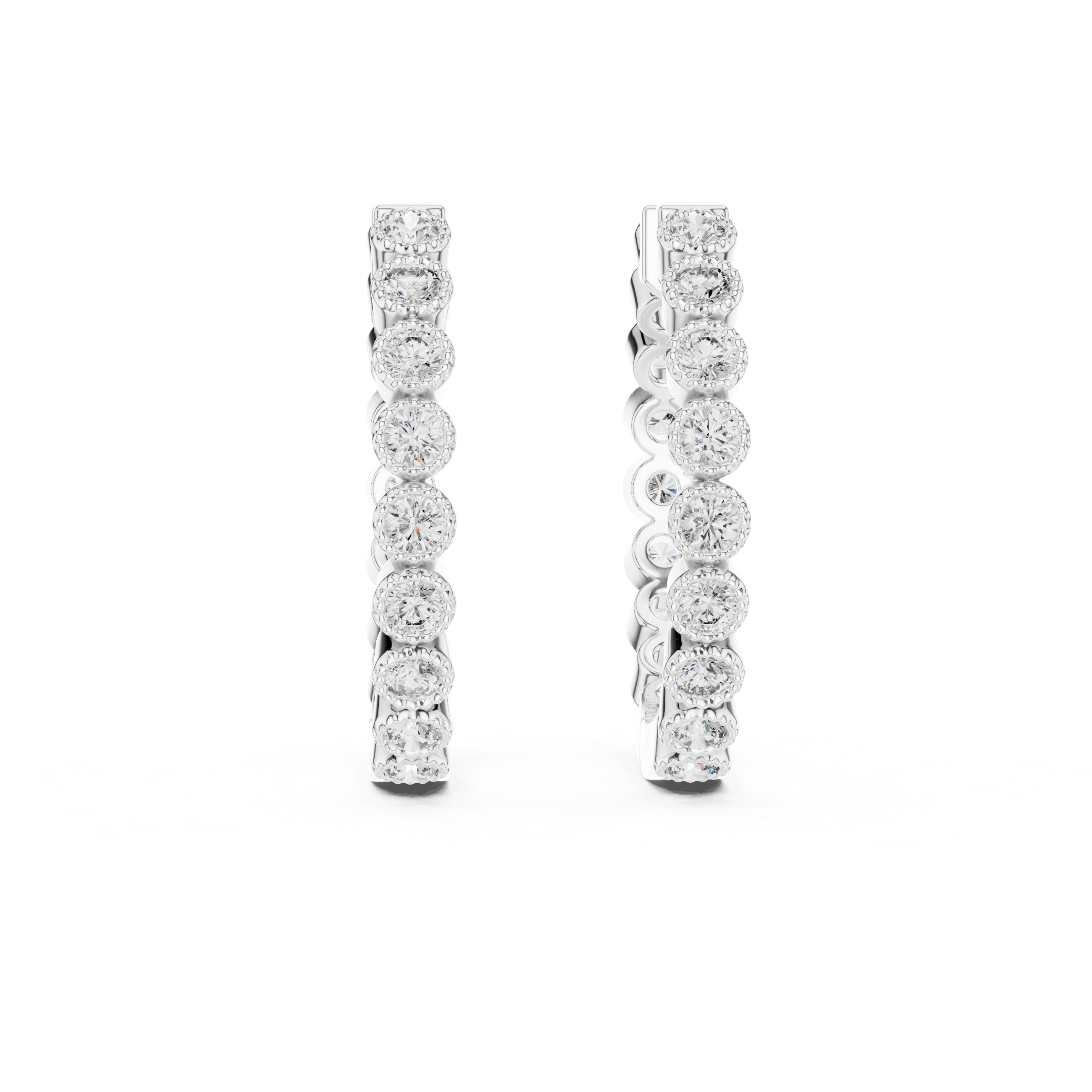 Milgrain Bezel Diamond Hoop Earrings