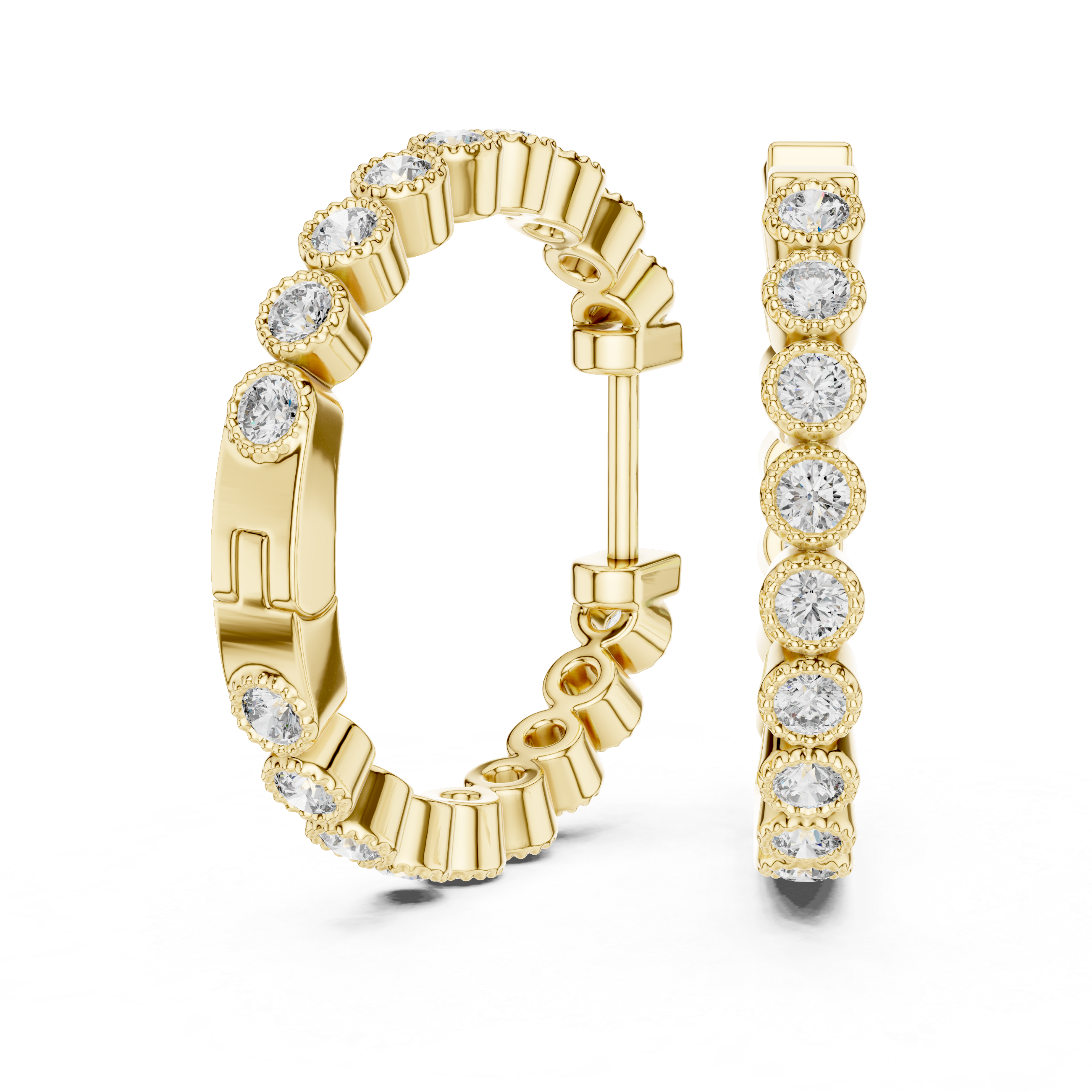 Milgrain Bezel Diamond Hoop Earrings