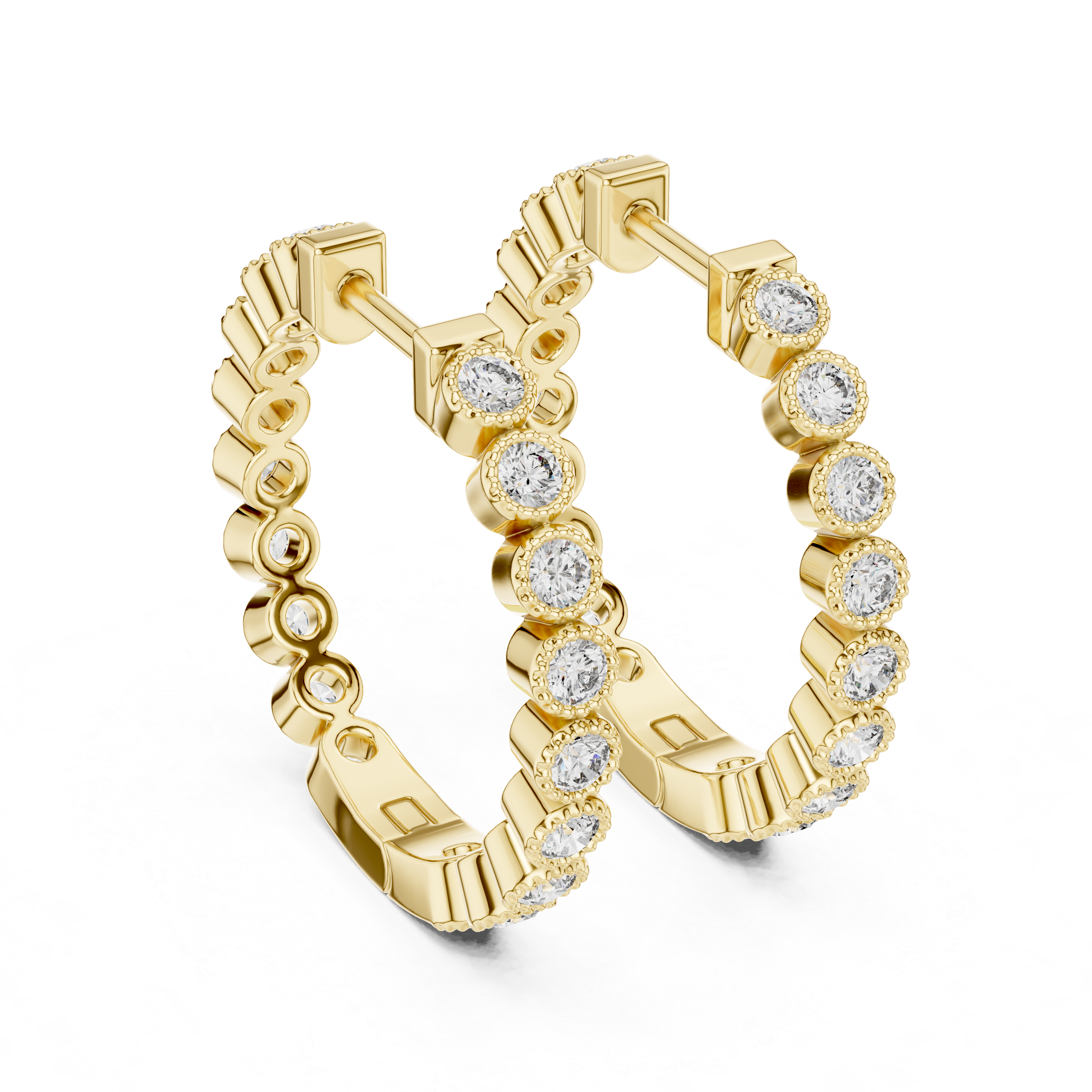 Milgrain Bezel Diamond Hoop Earrings