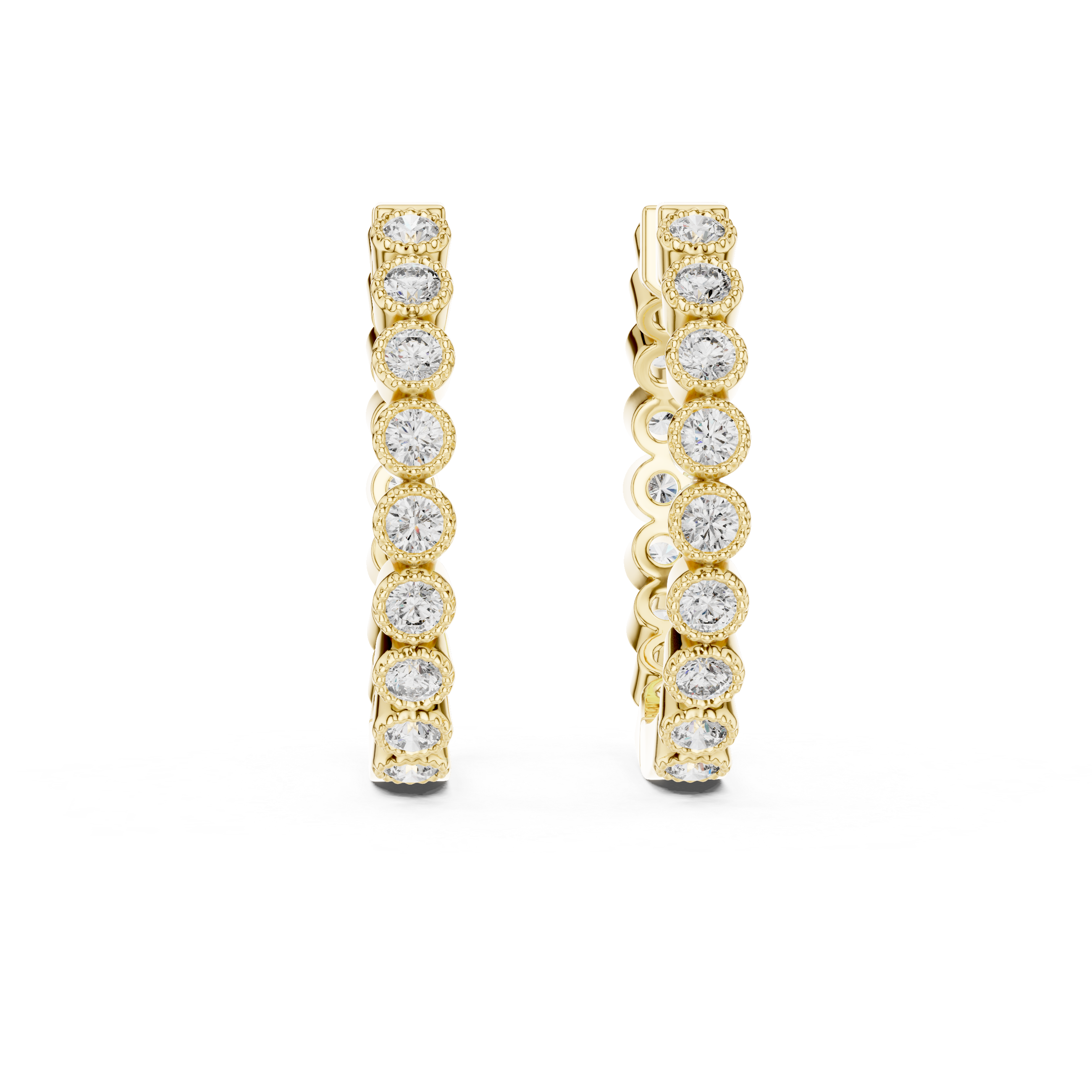 Milgrain Bezel Diamond Hoop Earrings