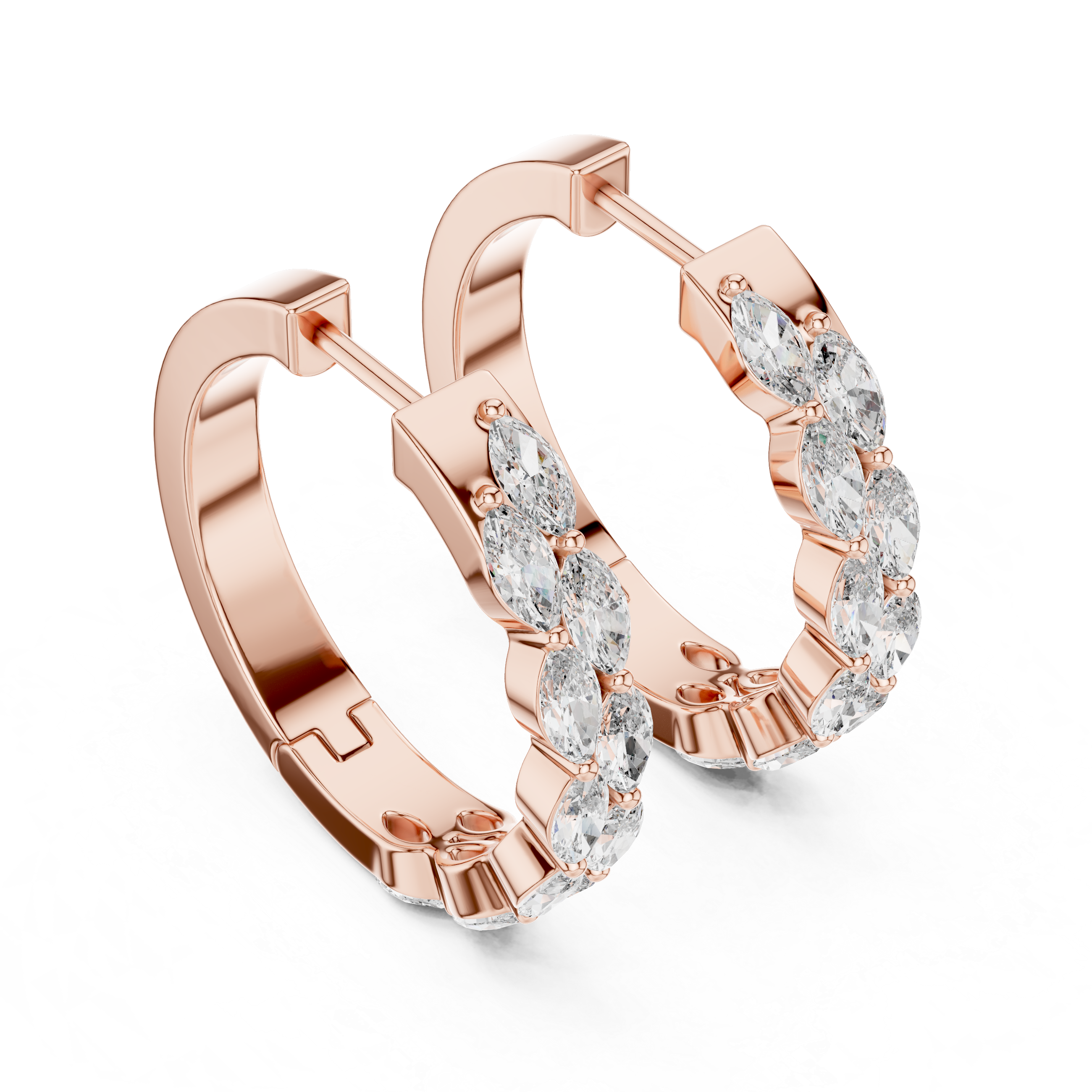 Marquise Diamond Hoop Earrings in Graduated Luxury Design