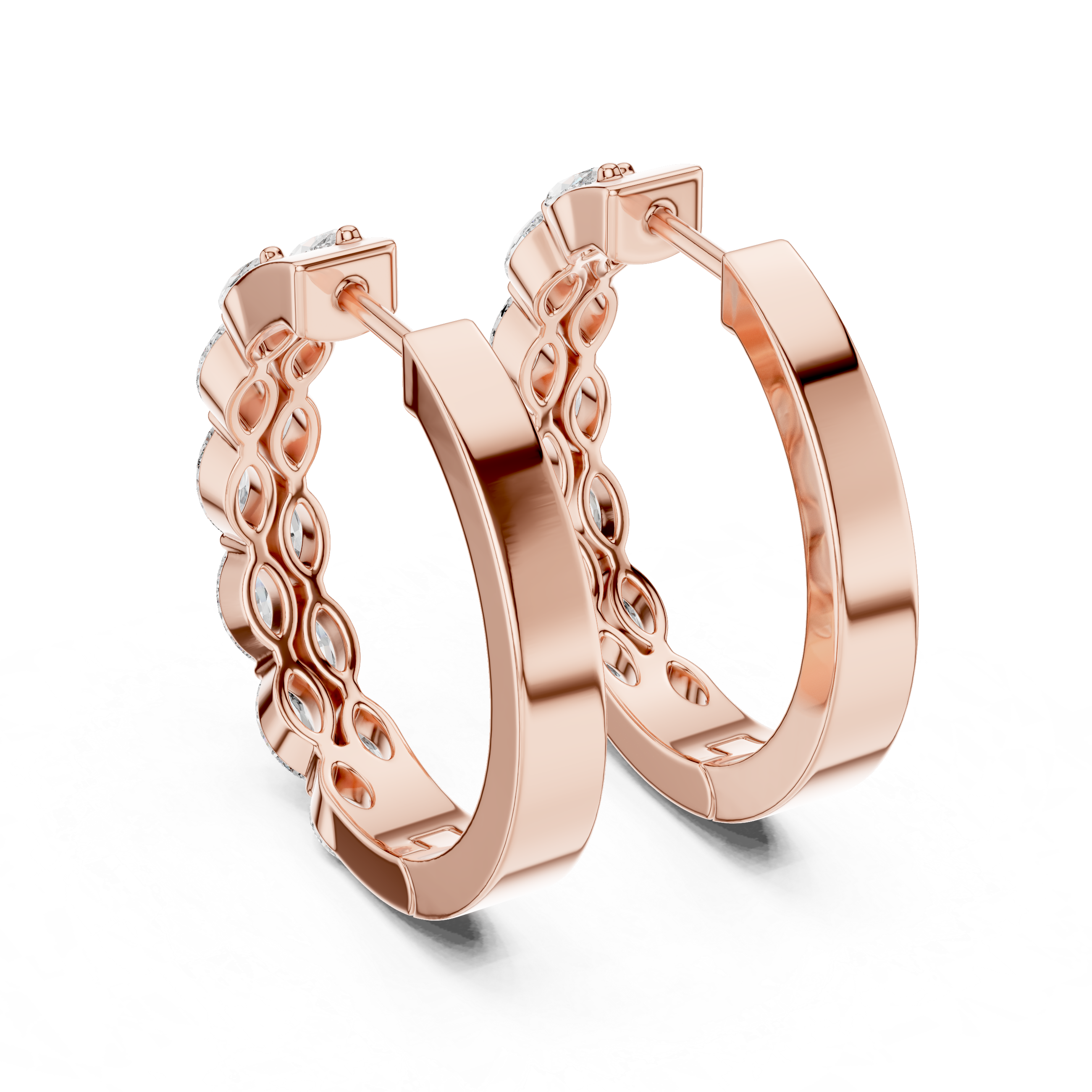 Marquise Diamond Hoop Earrings in Graduated Luxury Design