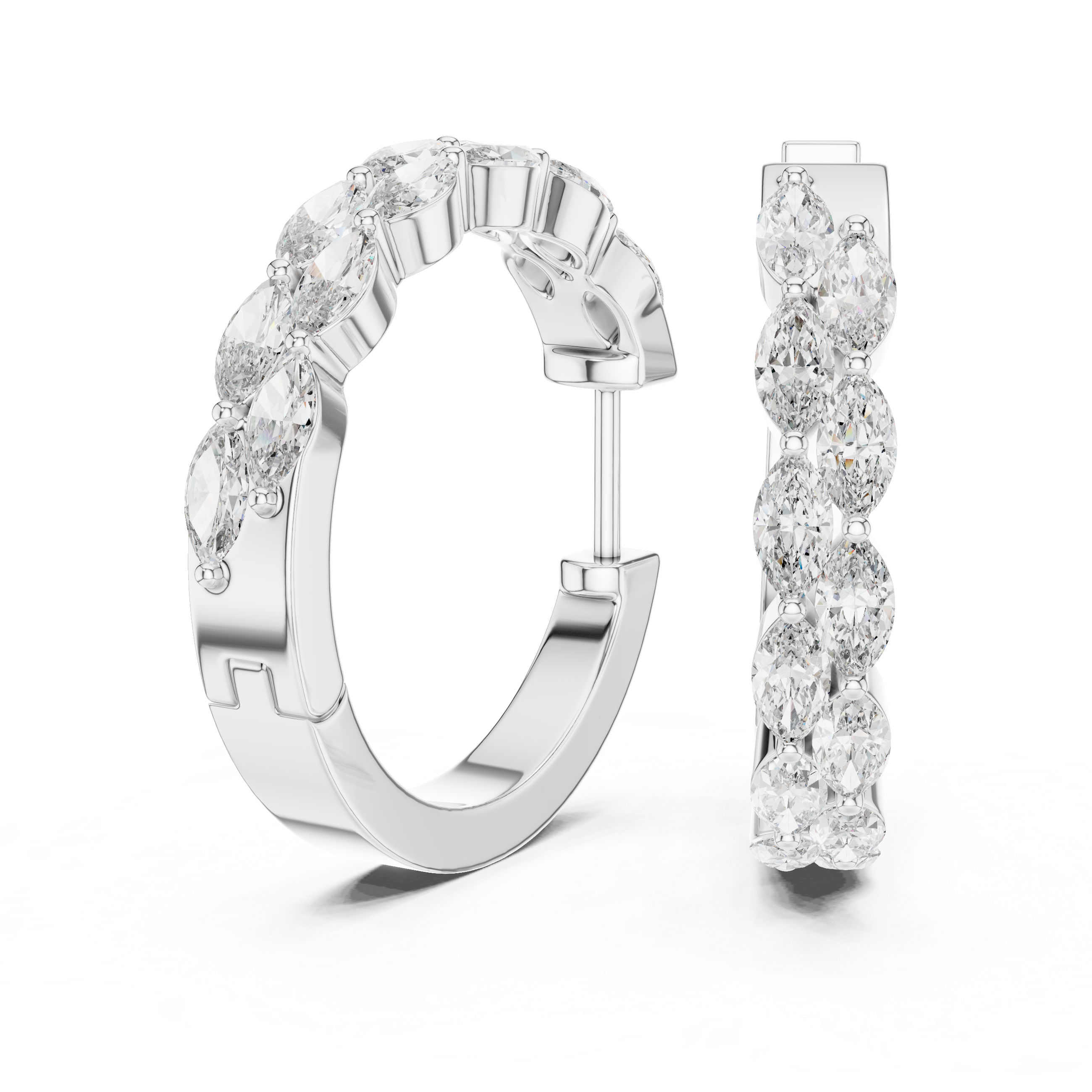 Marquise Diamond Hoop Earrings in Graduated Luxury Design