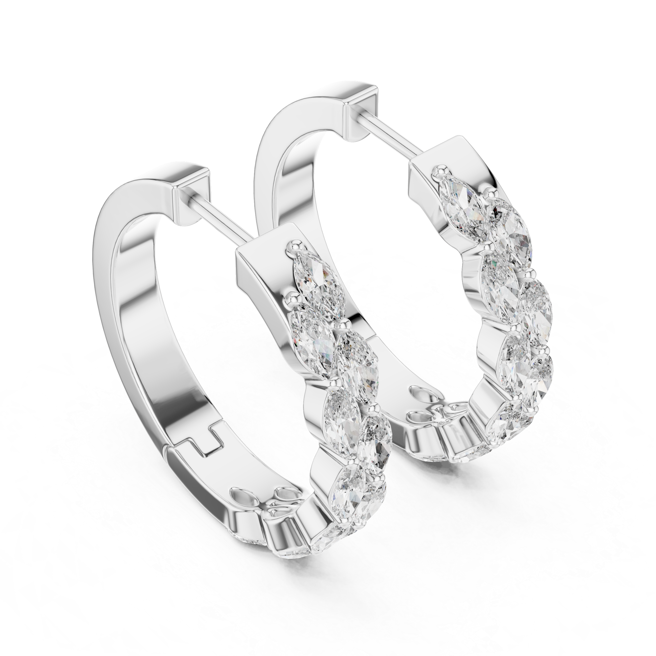 Marquise Diamond Hoop Earrings in Graduated Luxury Design