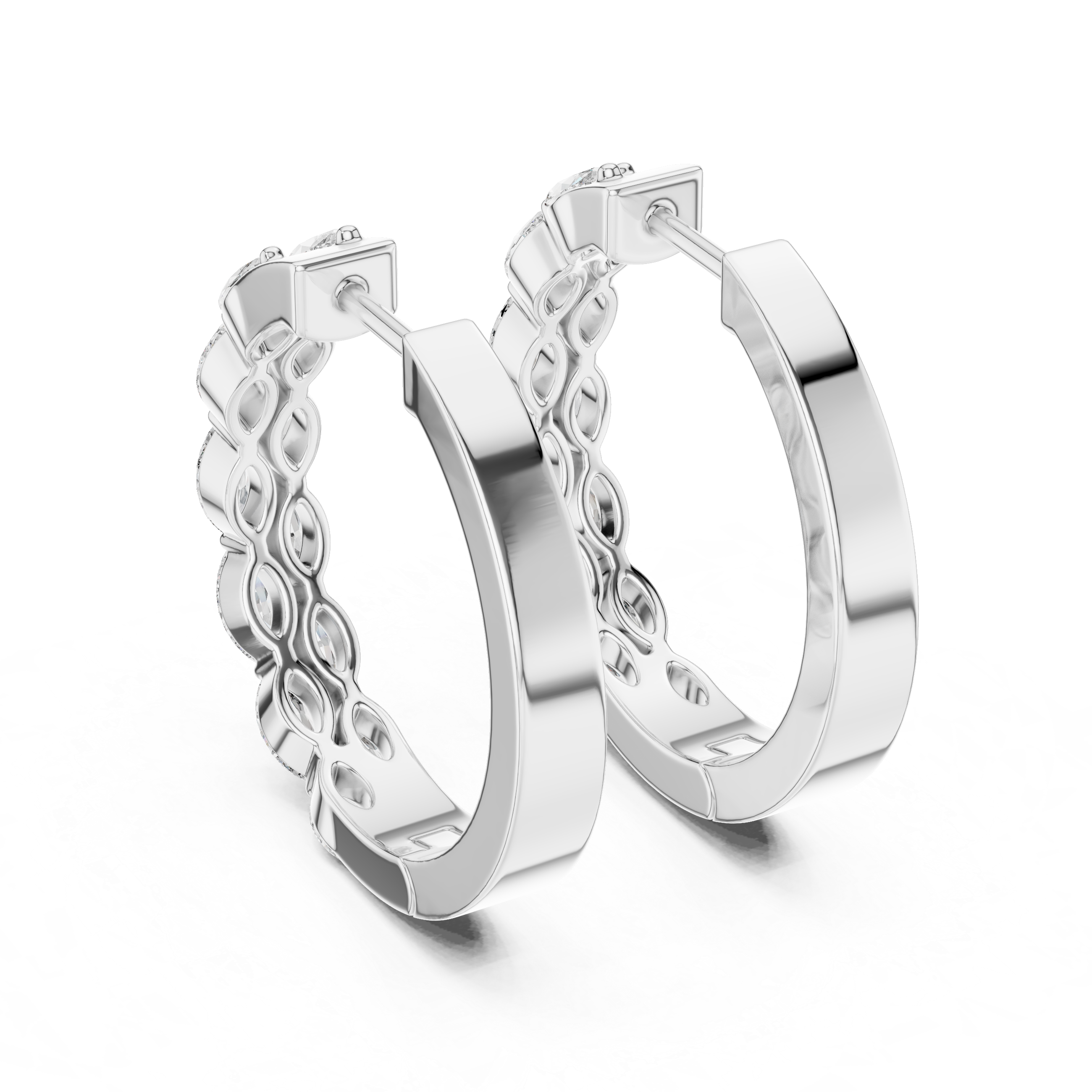 Marquise Diamond Hoop Earrings in Graduated Luxury Design