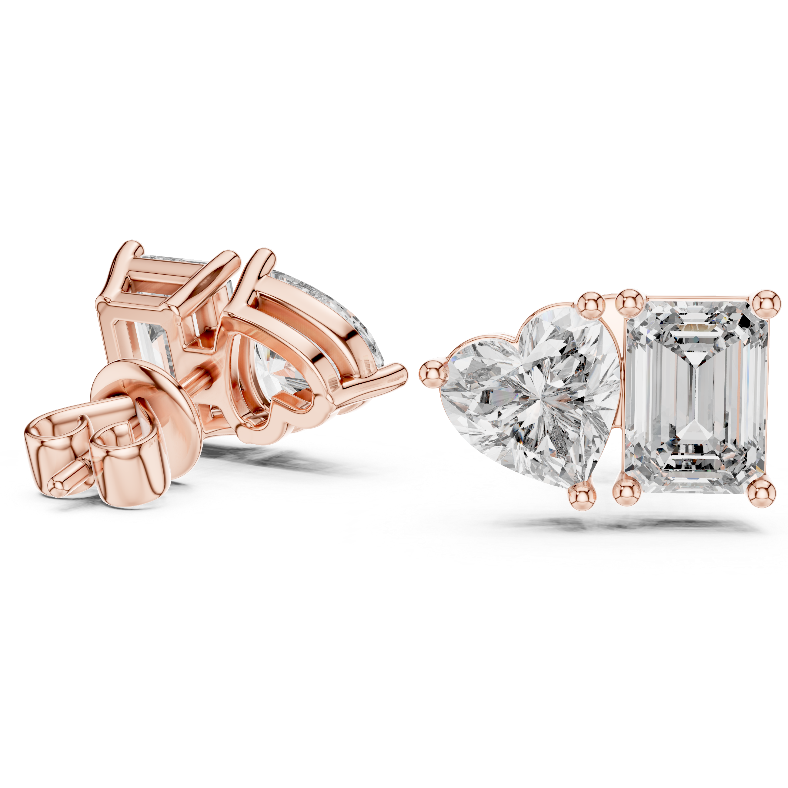 Emerald Cut & Heart Shape Diamond Stud Earrings