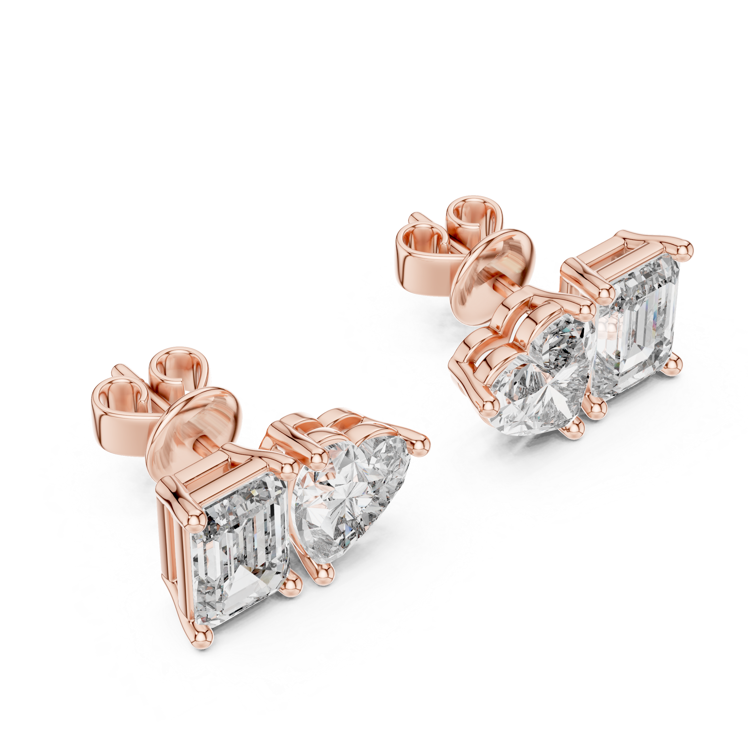 Emerald Cut & Heart Shape Diamond Stud Earrings