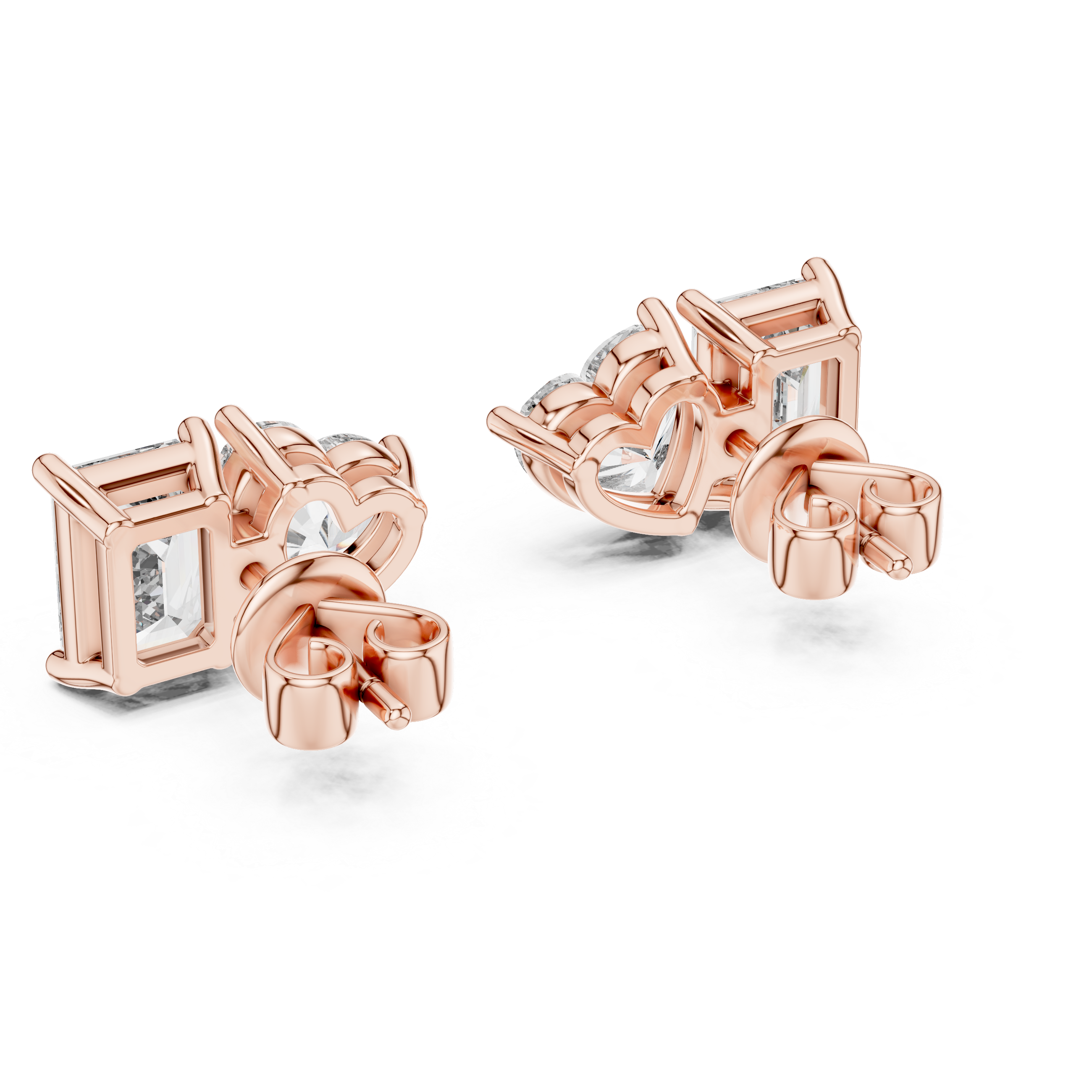 Emerald Cut & Heart Shape Diamond Stud Earrings