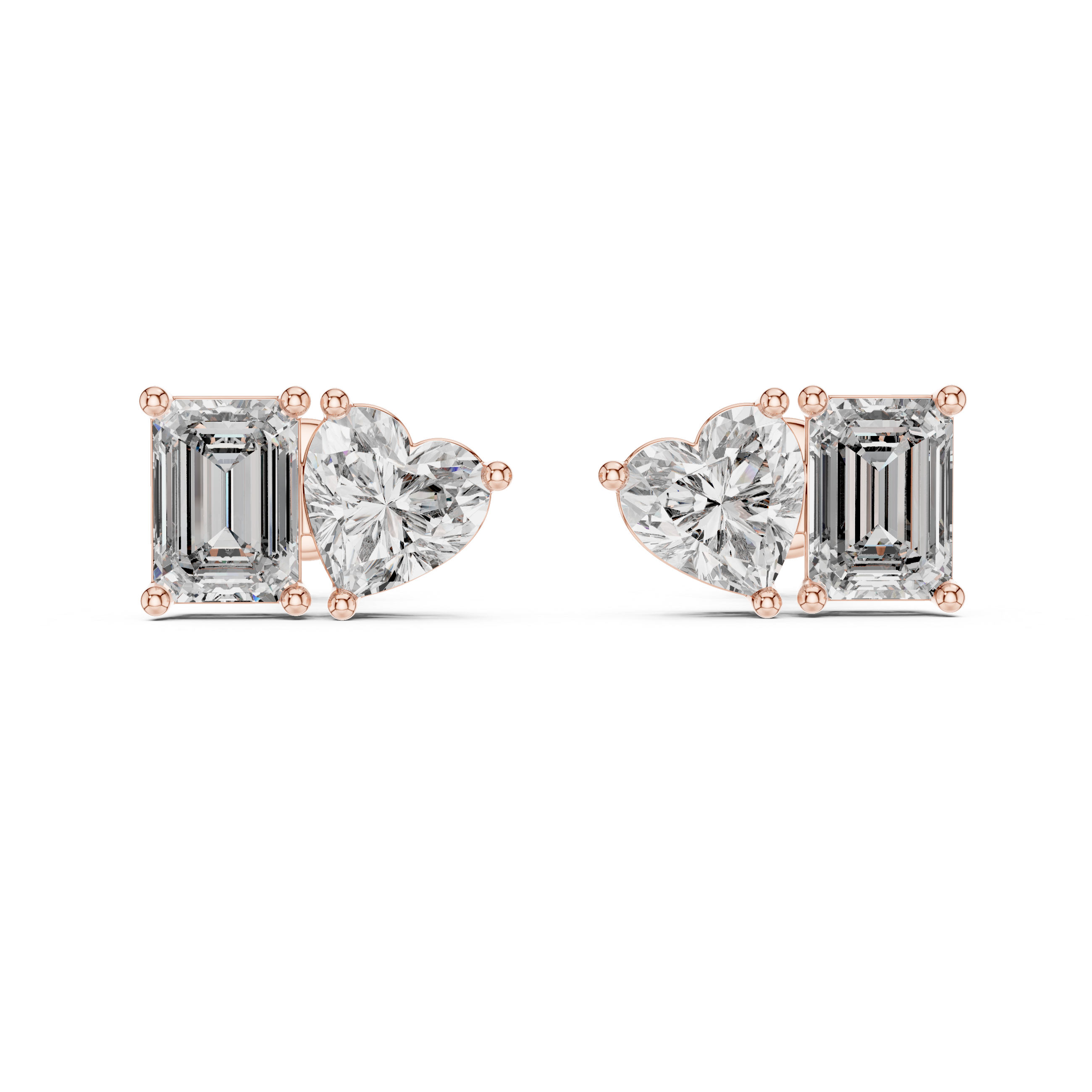 Emerald Cut & Heart Shape Diamond Stud Earrings
