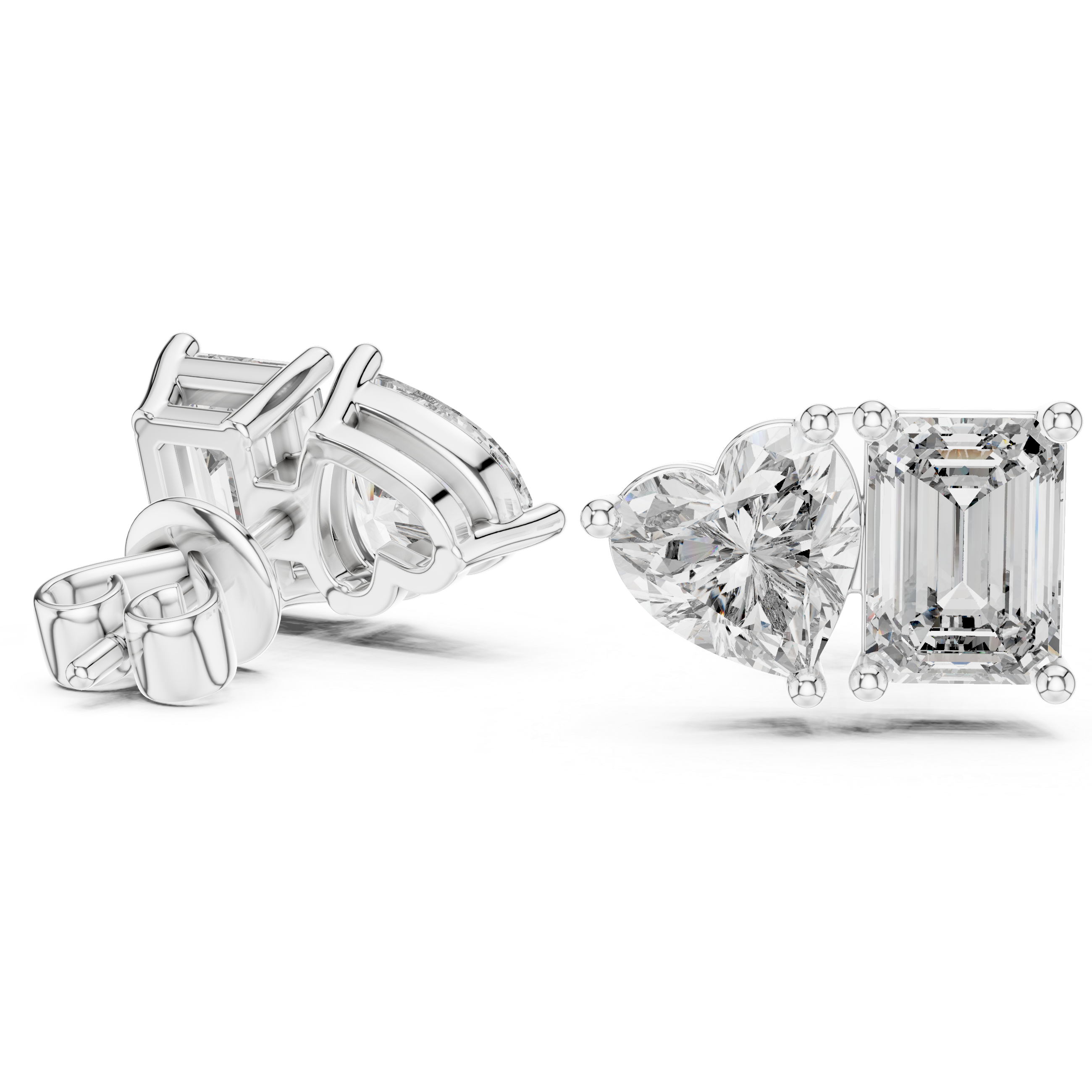 Emerald Cut & Heart Shape Diamond Stud Earrings