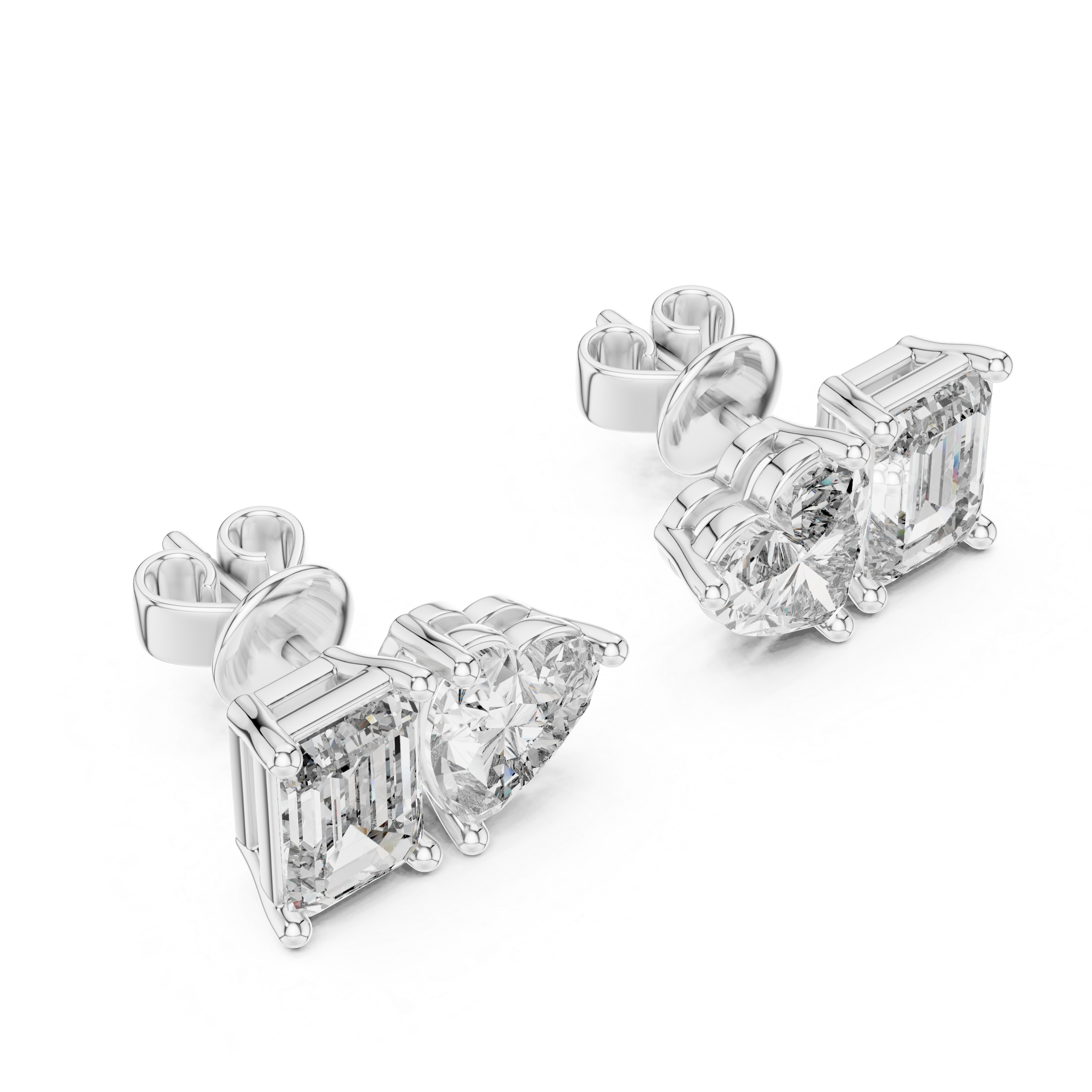 Emerald Cut & Heart Shape Diamond Stud Earrings