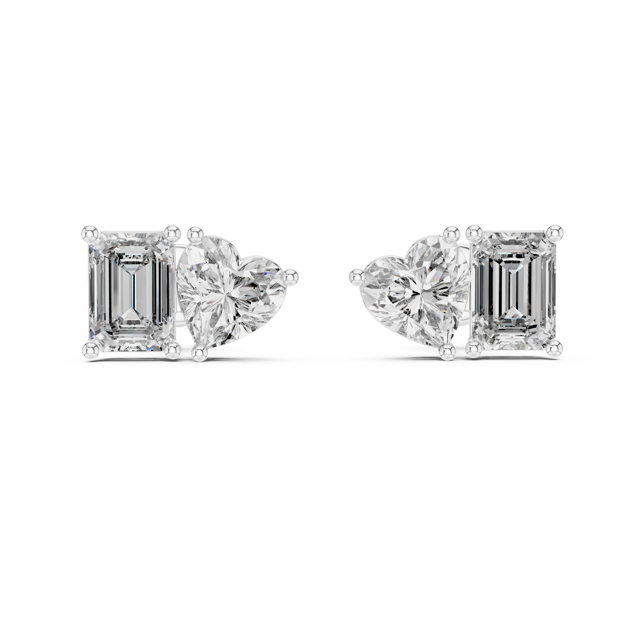 Emerald Cut & Heart Shape Diamond Stud Earrings