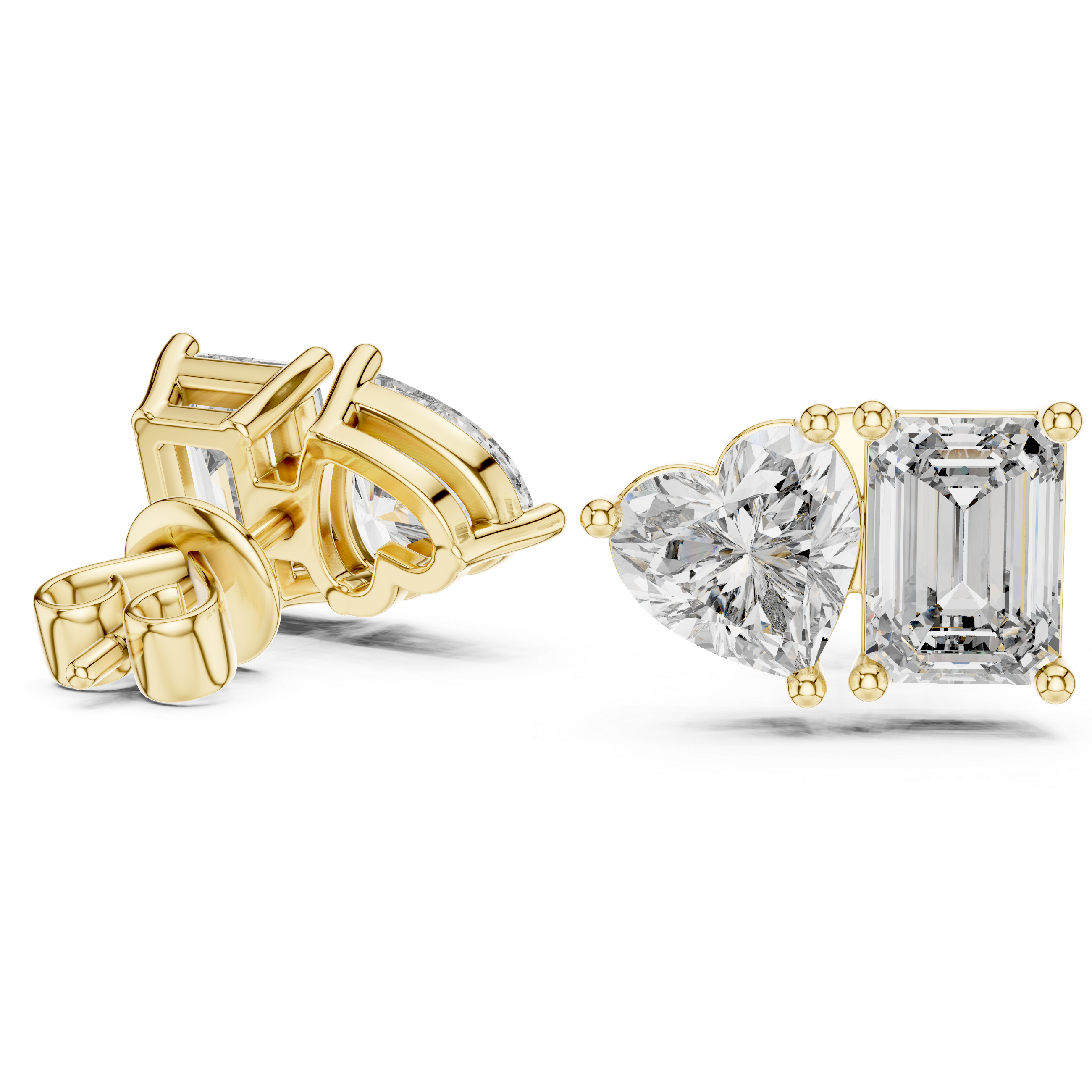 Emerald Cut & Heart Shape Diamond Stud Earrings