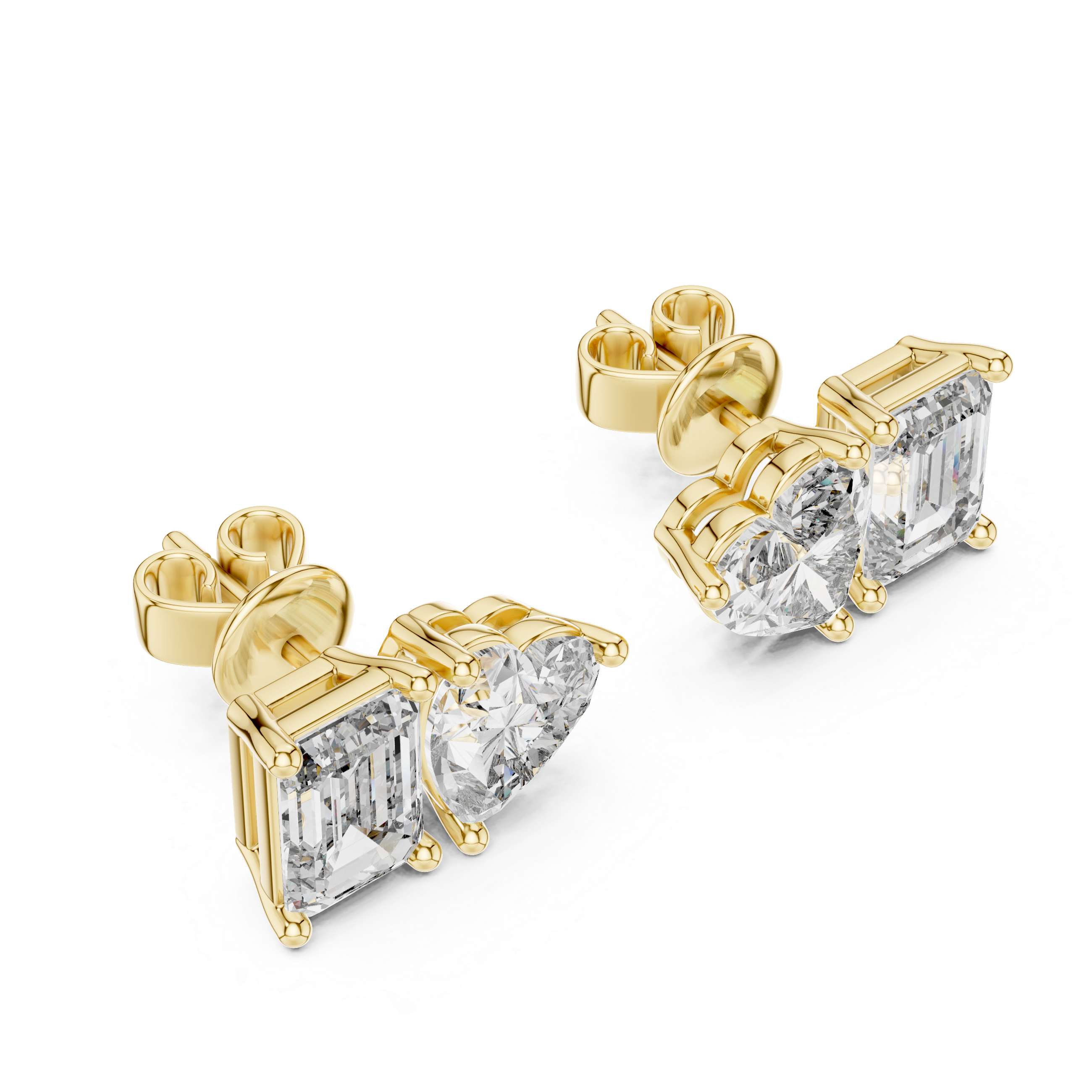 Emerald Cut & Heart Shape Diamond Stud Earrings