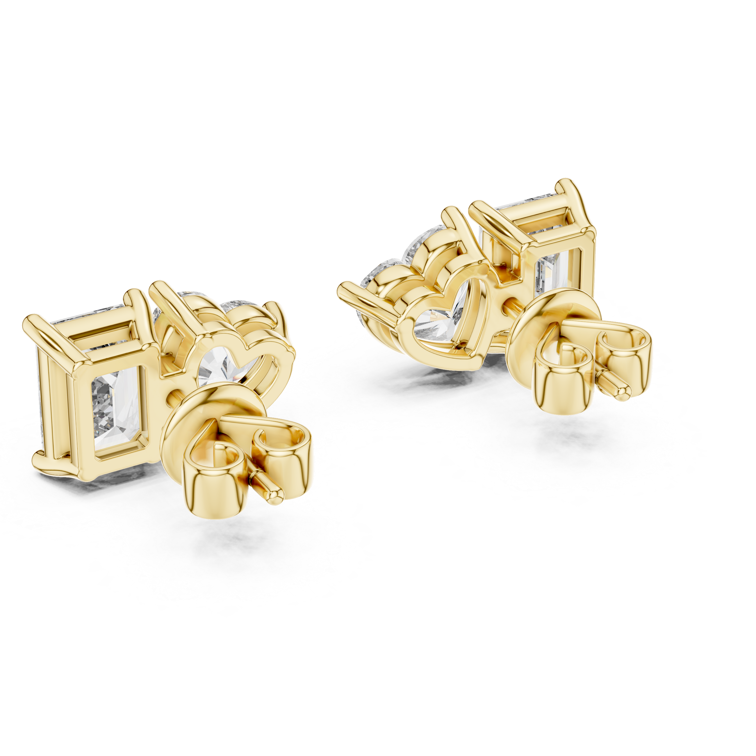 Emerald Cut & Heart Shape Diamond Stud Earrings
