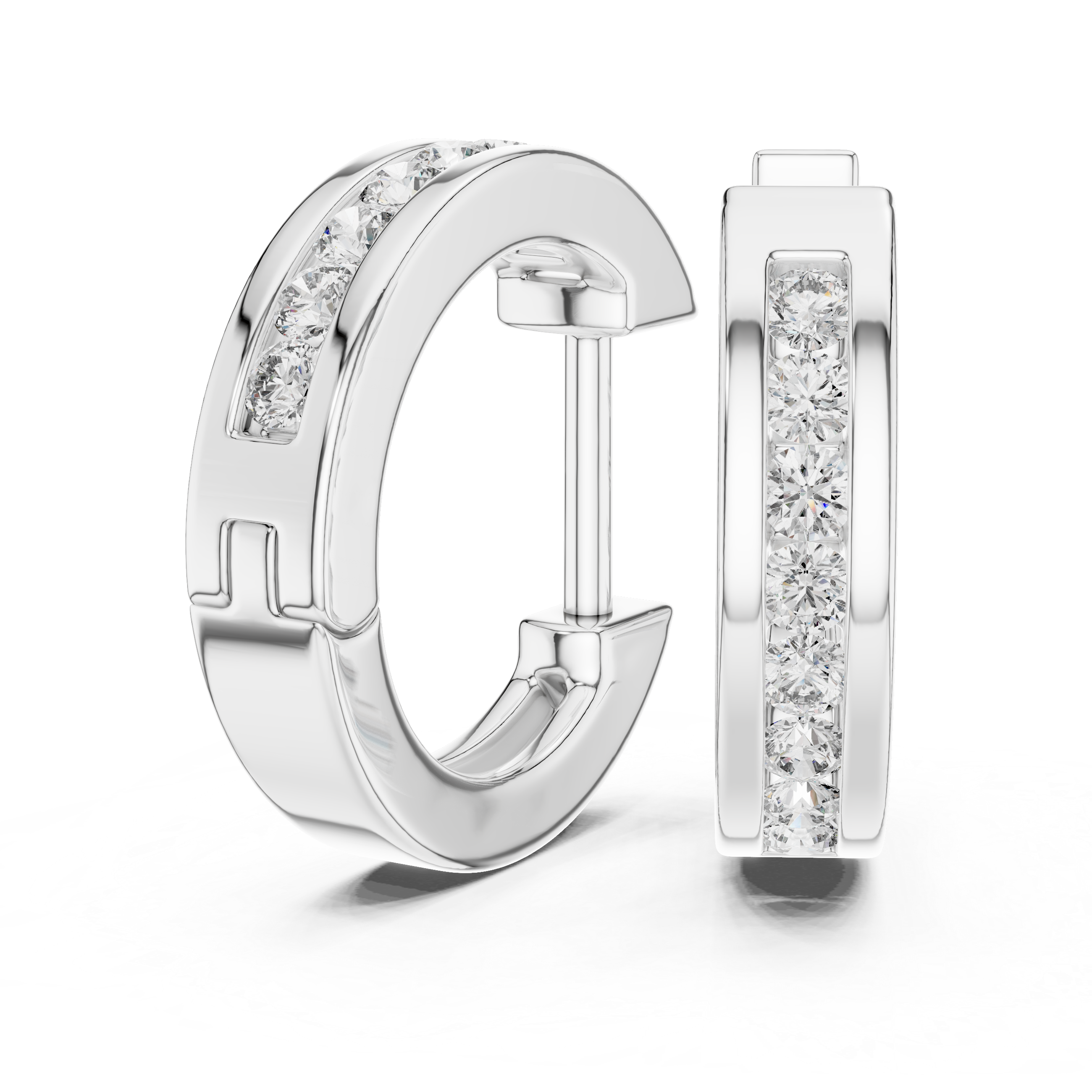 Minimal Channel Set Diamond Hoop Earrings