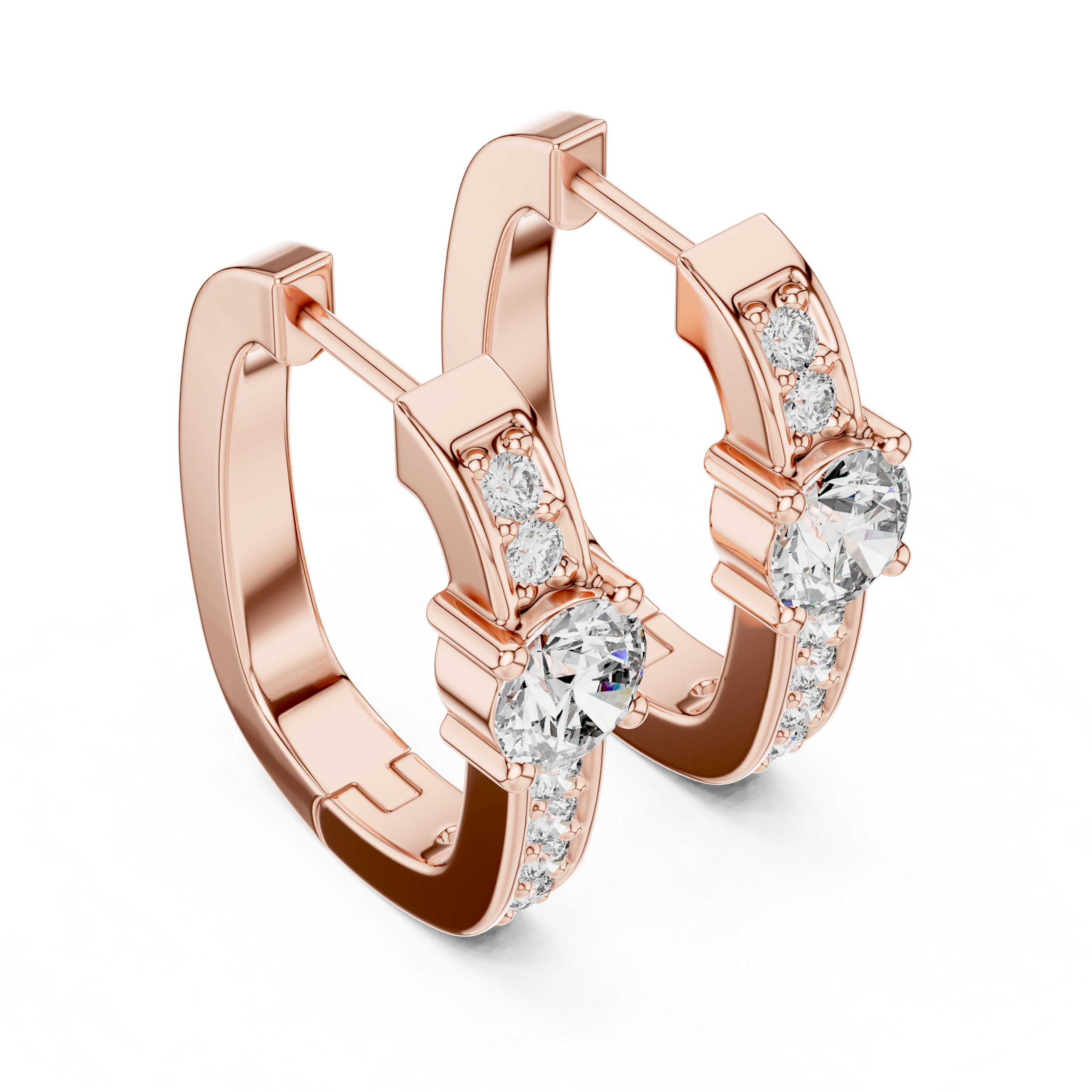 Round Diamond Hoop Earrings with Solitaire Center