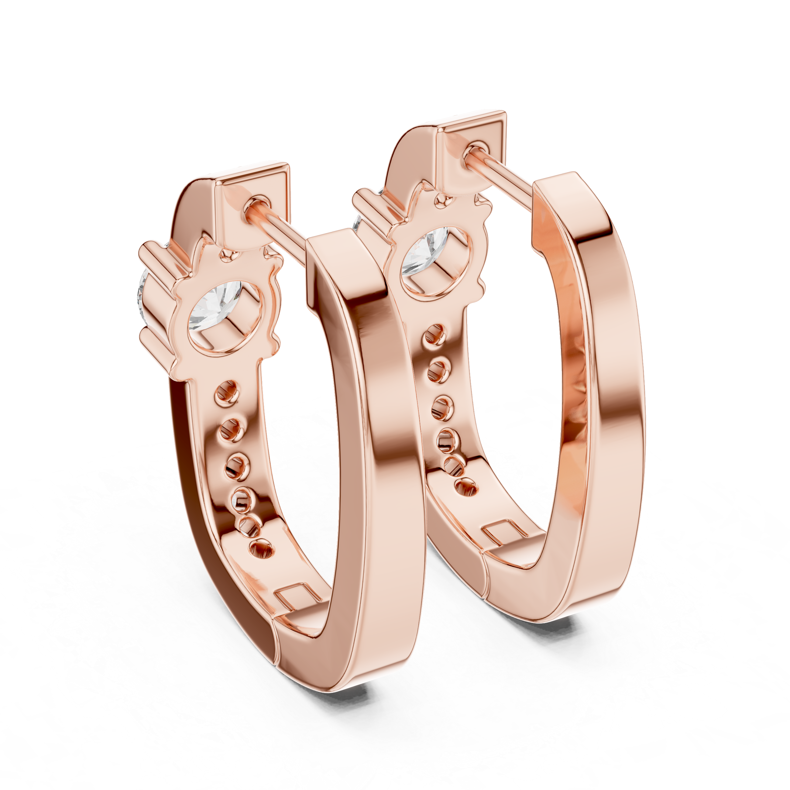 Round Diamond Hoop Earrings with Solitaire Center