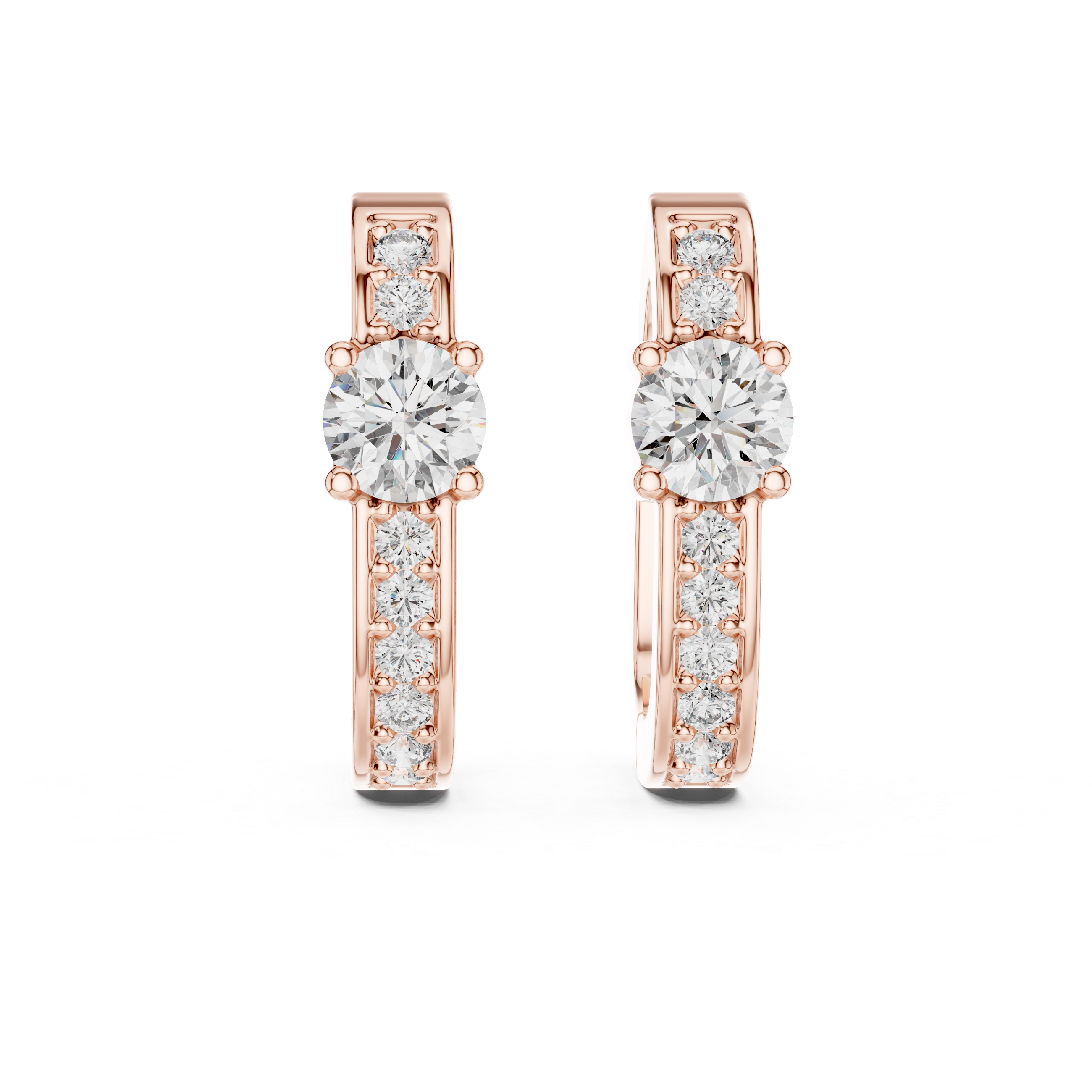 Round Diamond Hoop Earrings with Solitaire Center