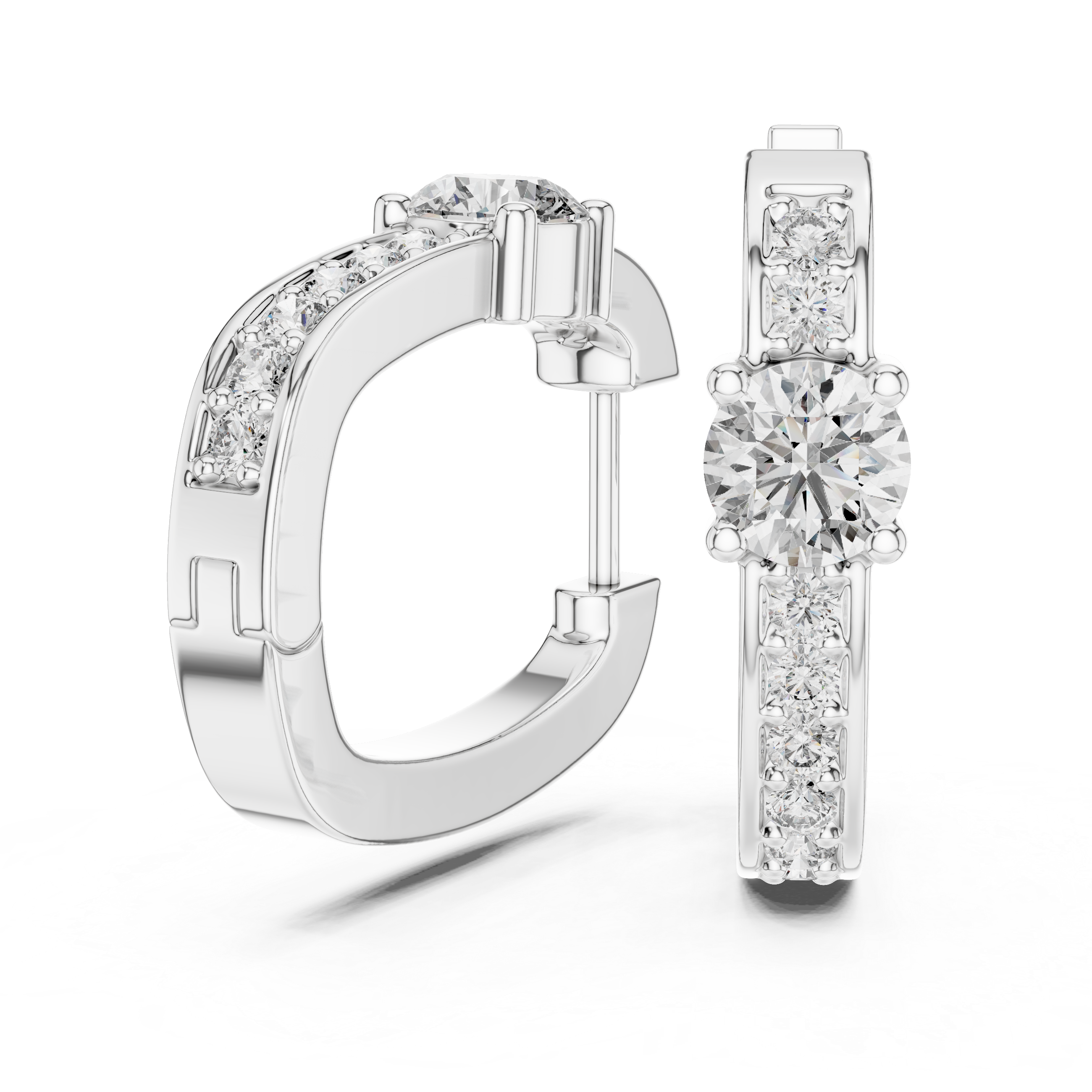 Round Diamond Hoop Earrings with Solitaire Center