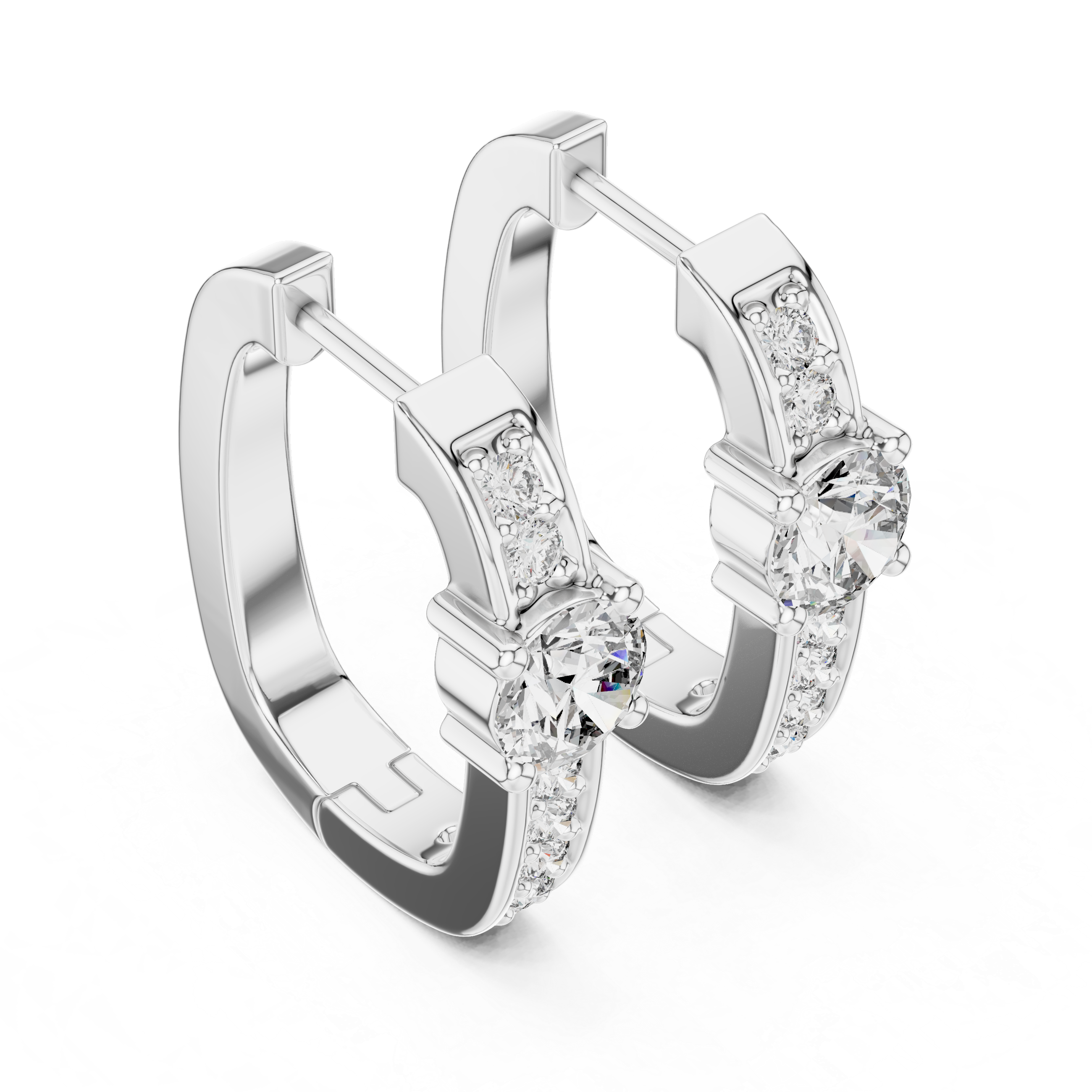 Round Diamond Hoop Earrings with Solitaire Center