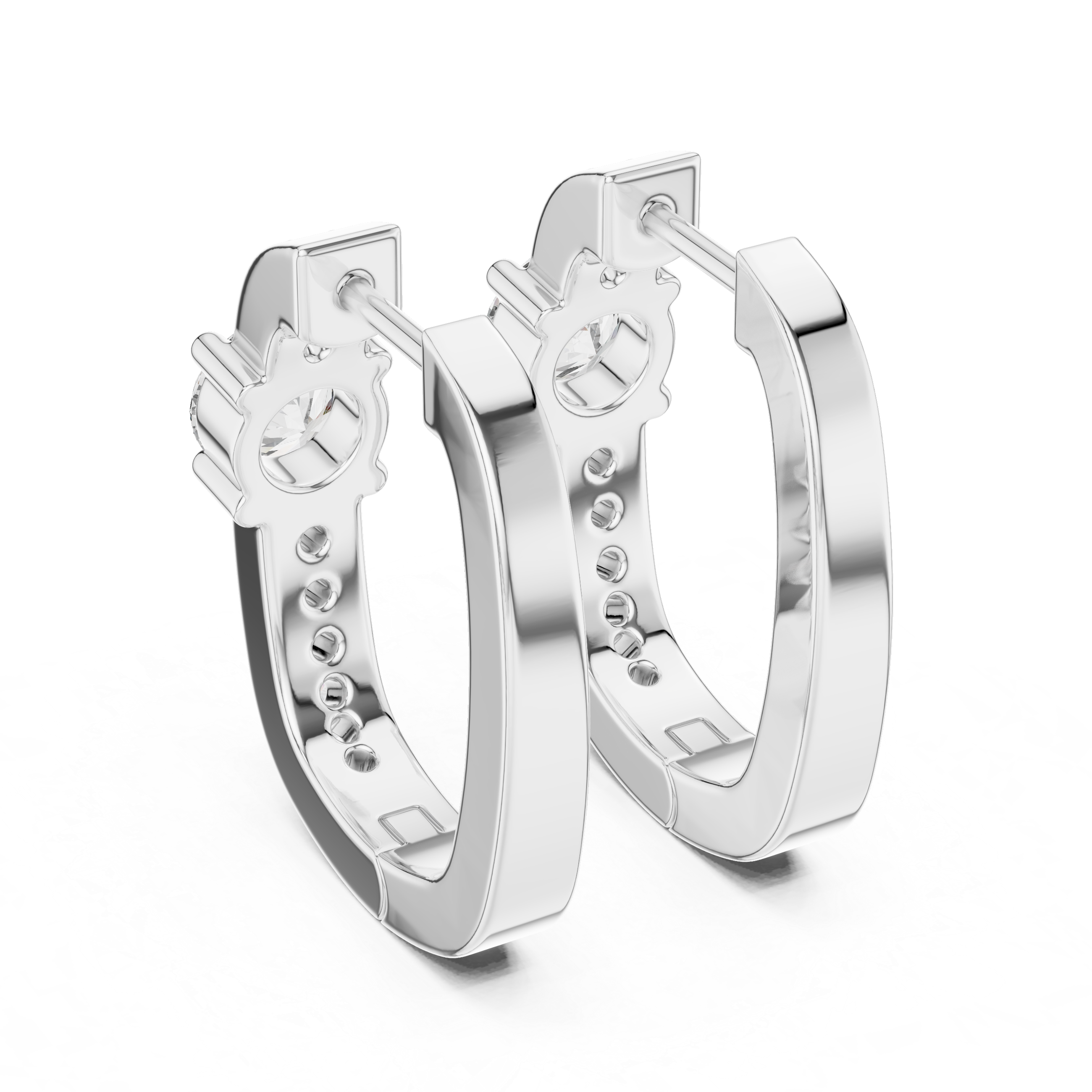 Round Diamond Hoop Earrings with Solitaire Center