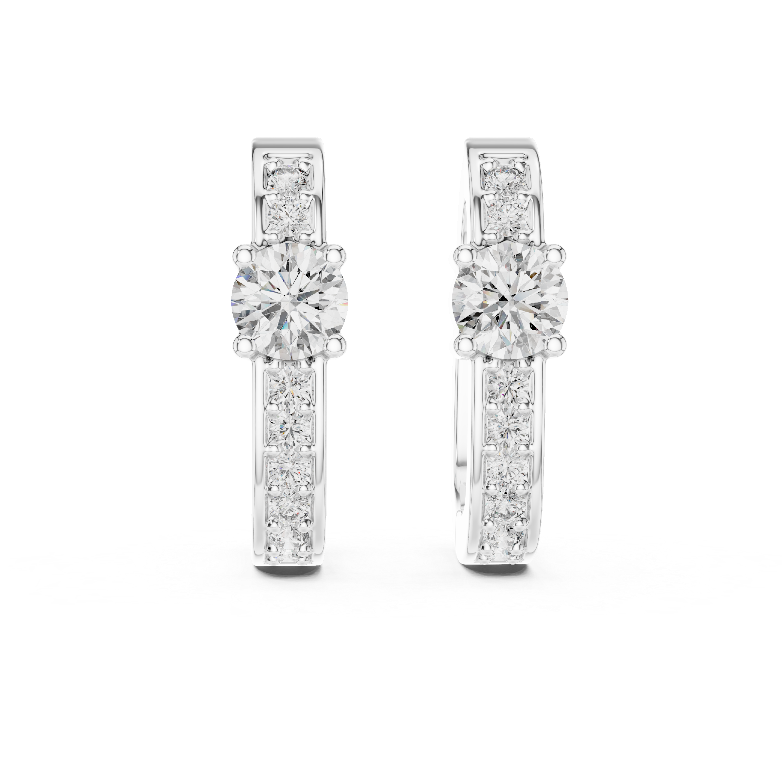 Round Diamond Hoop Earrings with Solitaire Center