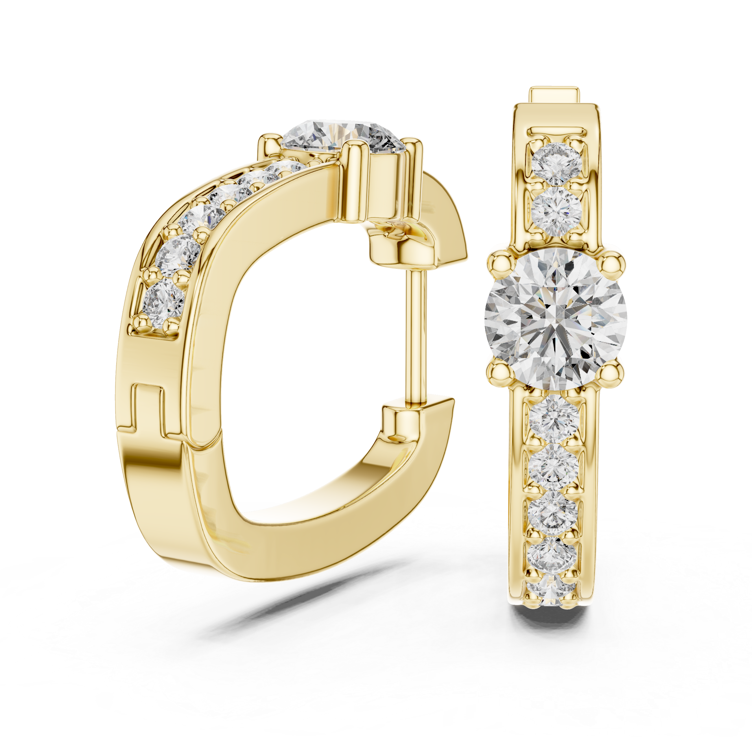Round Diamond Hoop Earrings with Solitaire Center