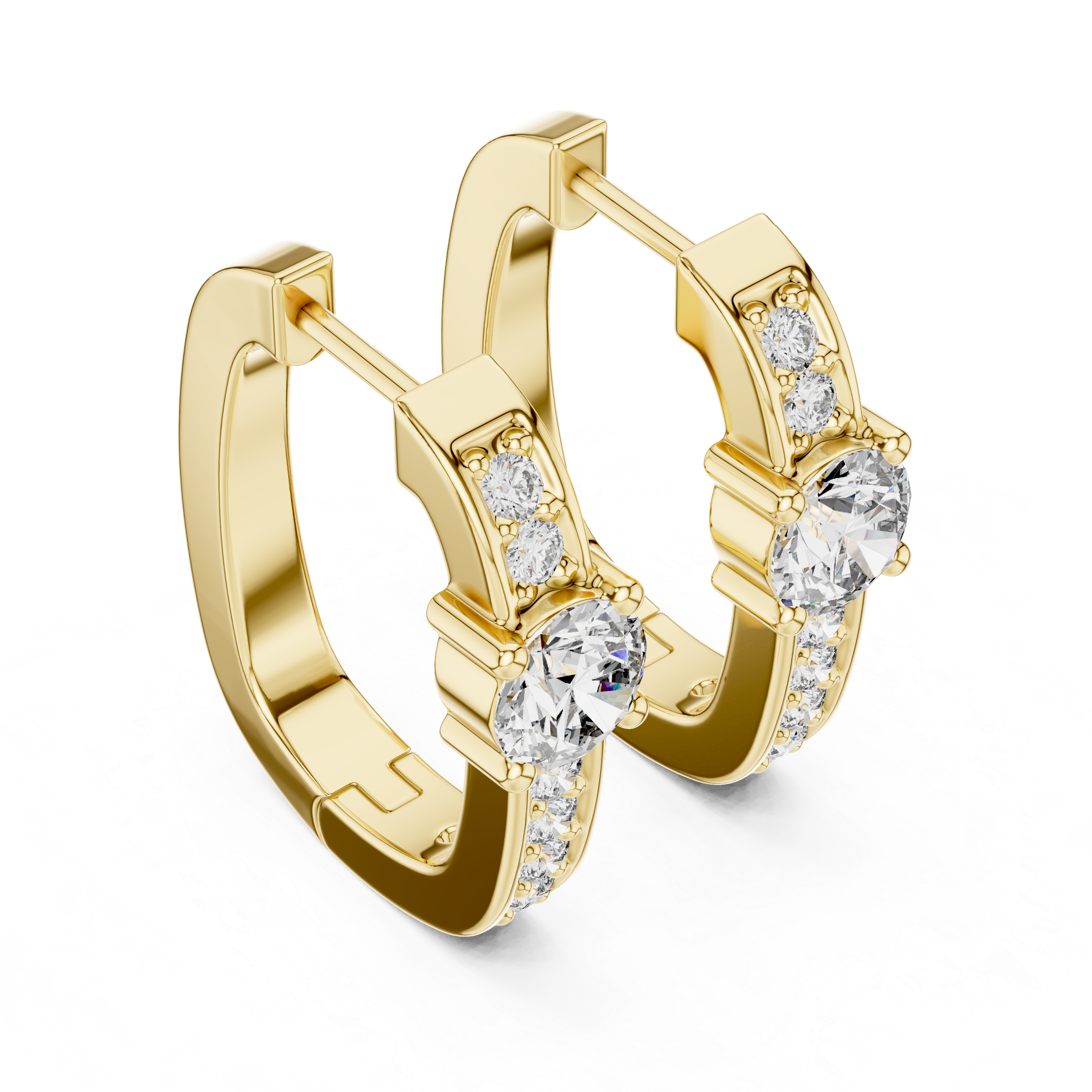 Round Diamond Hoop Earrings with Solitaire Center