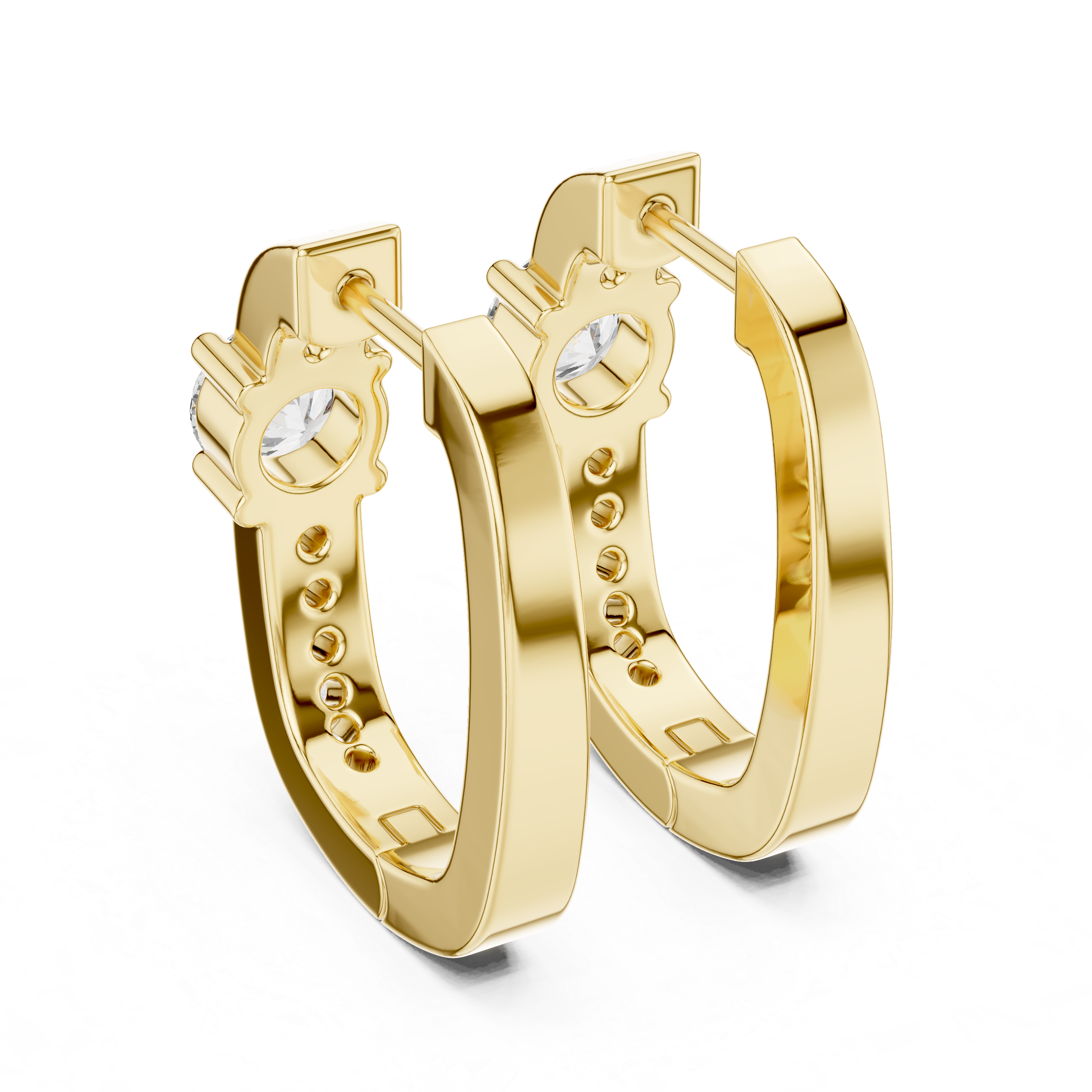 Round Diamond Hoop Earrings with Solitaire Center