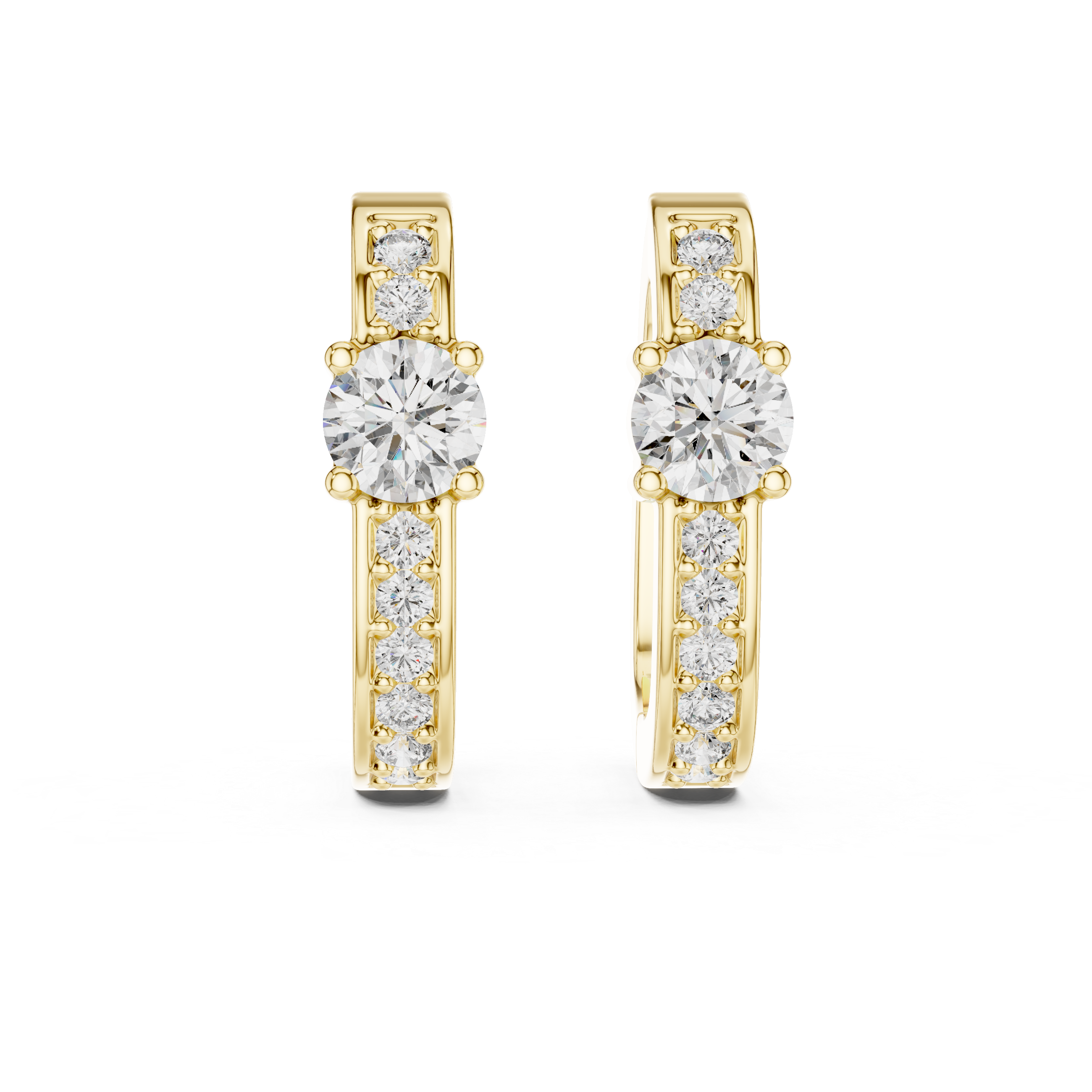 Round Diamond Hoop Earrings with Solitaire Center