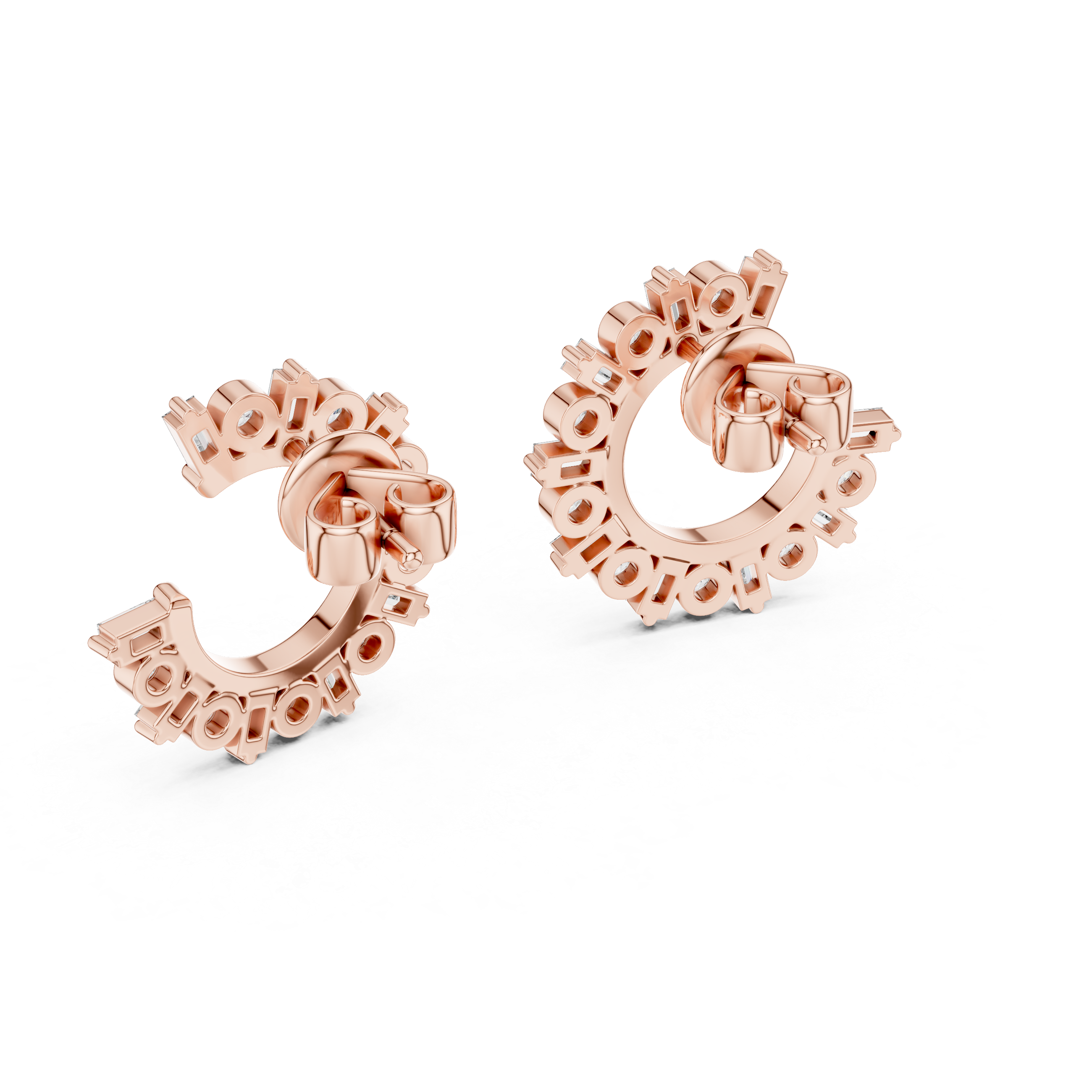 Diamond Baguette & Round Open Circle Hoop Earrings