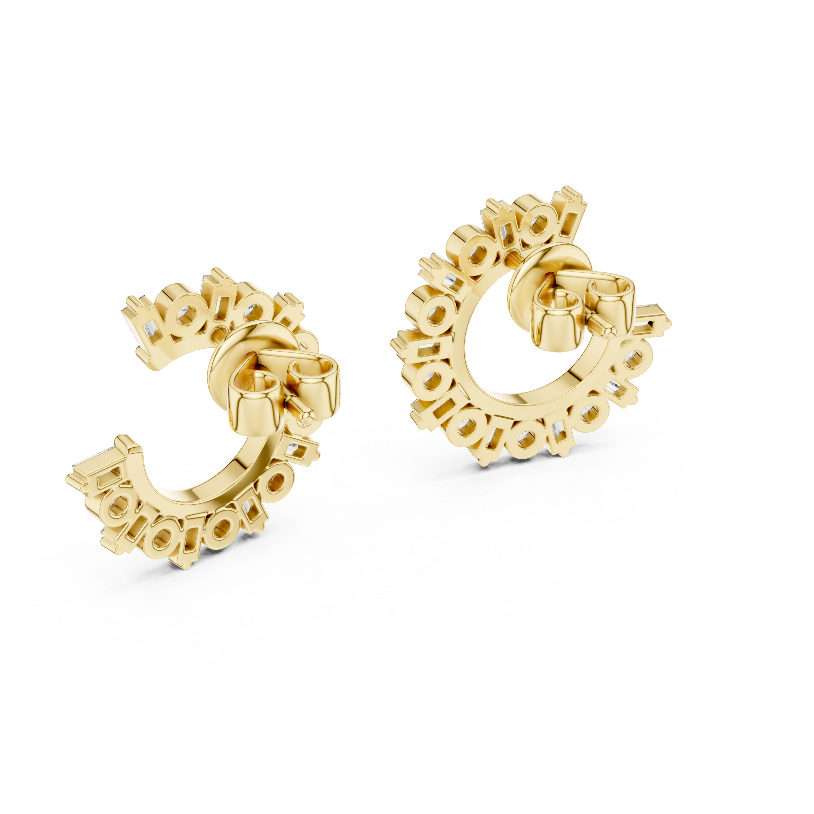 Diamond Baguette & Round Open Circle Hoop Earrings