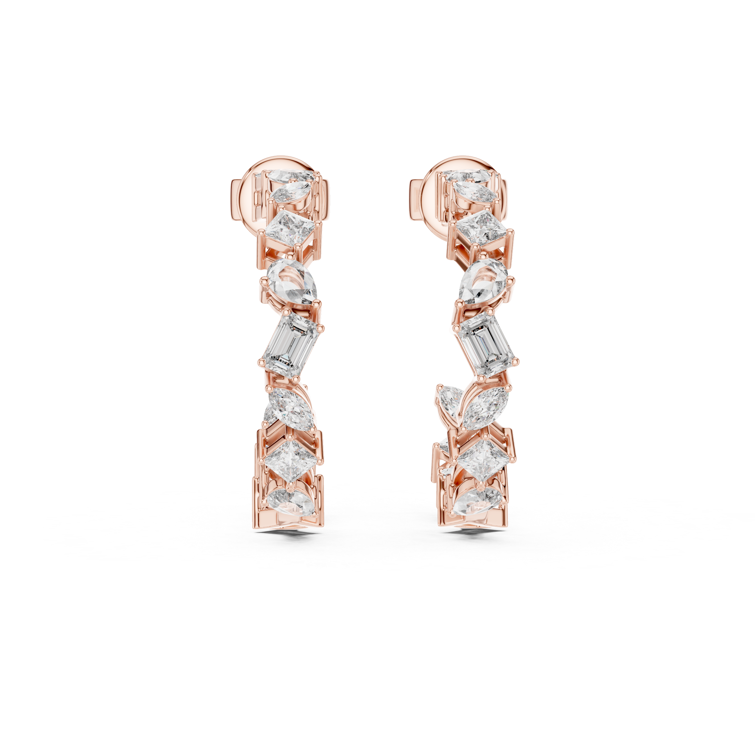 Mixed Shape Diamond Half Hoop Earrings