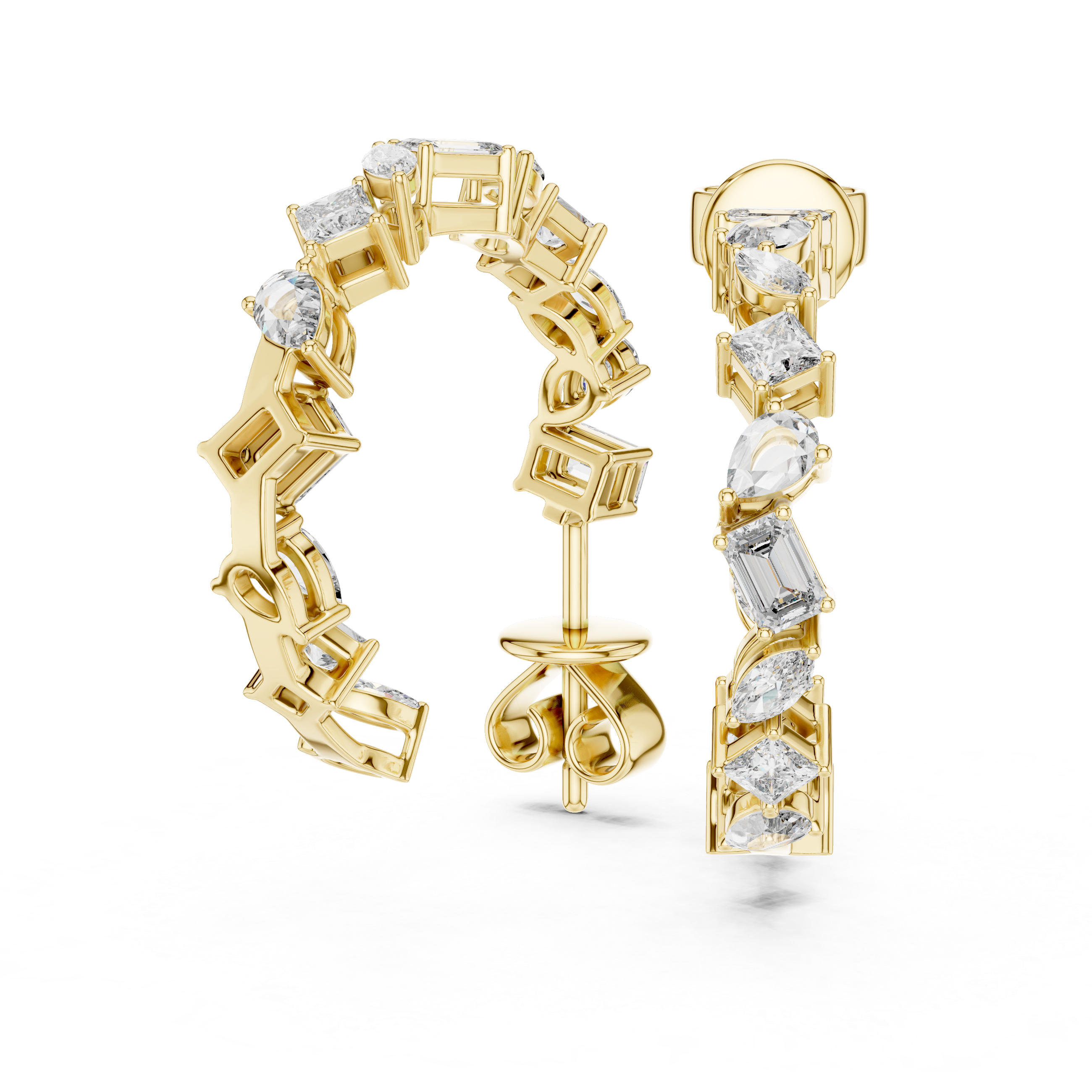 Mixed Shape Diamond Half Hoop Earrings