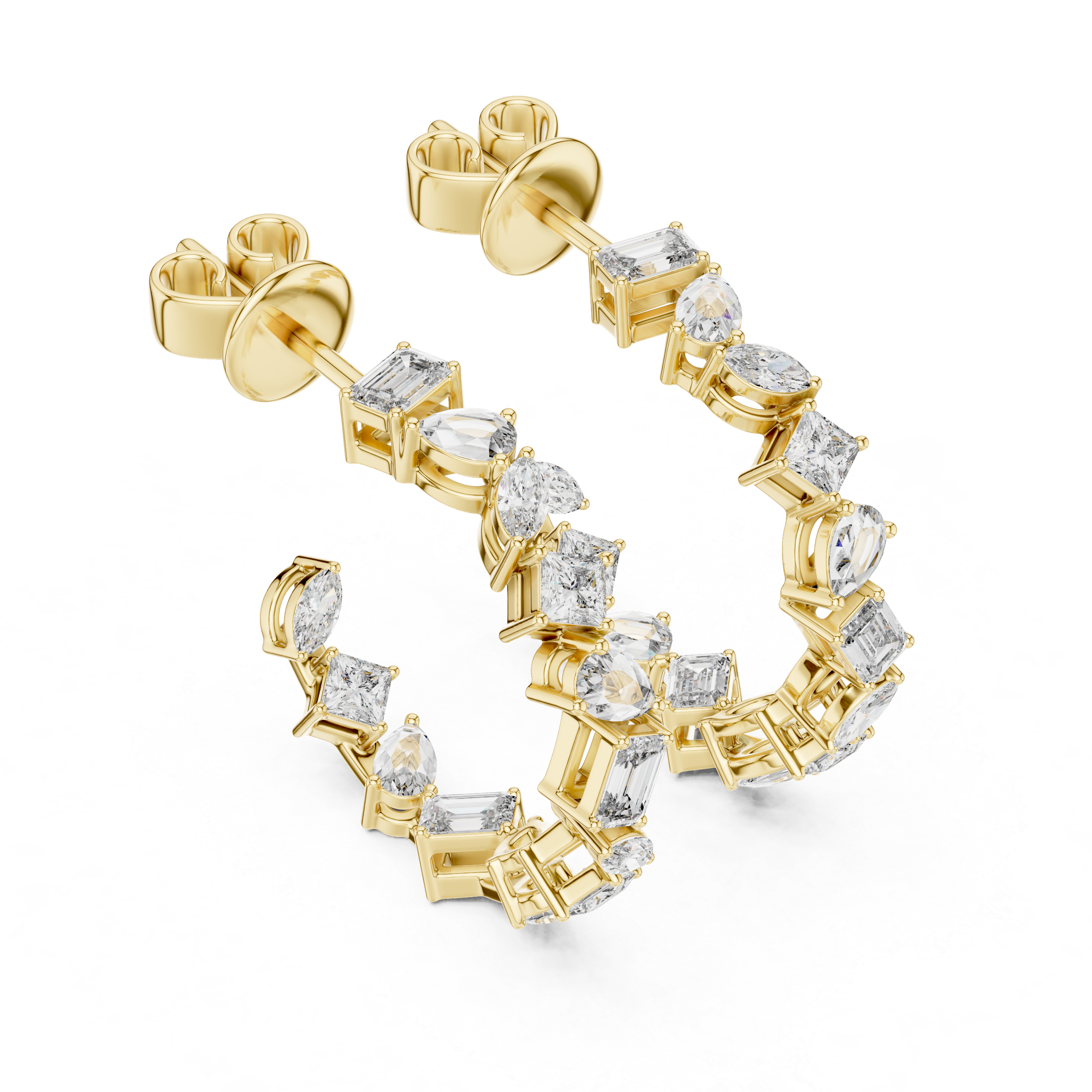 Mixed Shape Diamond Half Hoop Earrings