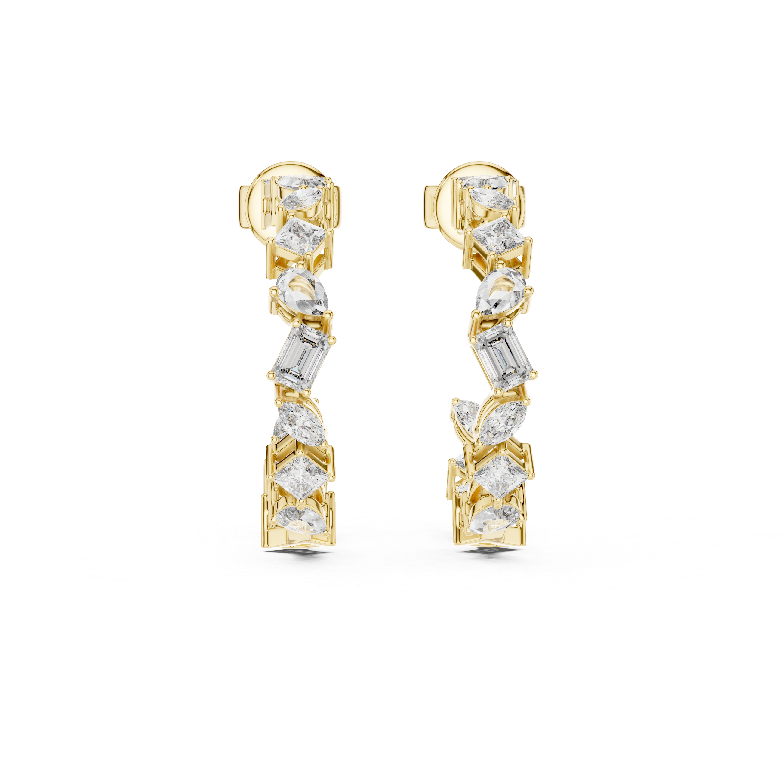 Mixed Shape Diamond Half Hoop Earrings