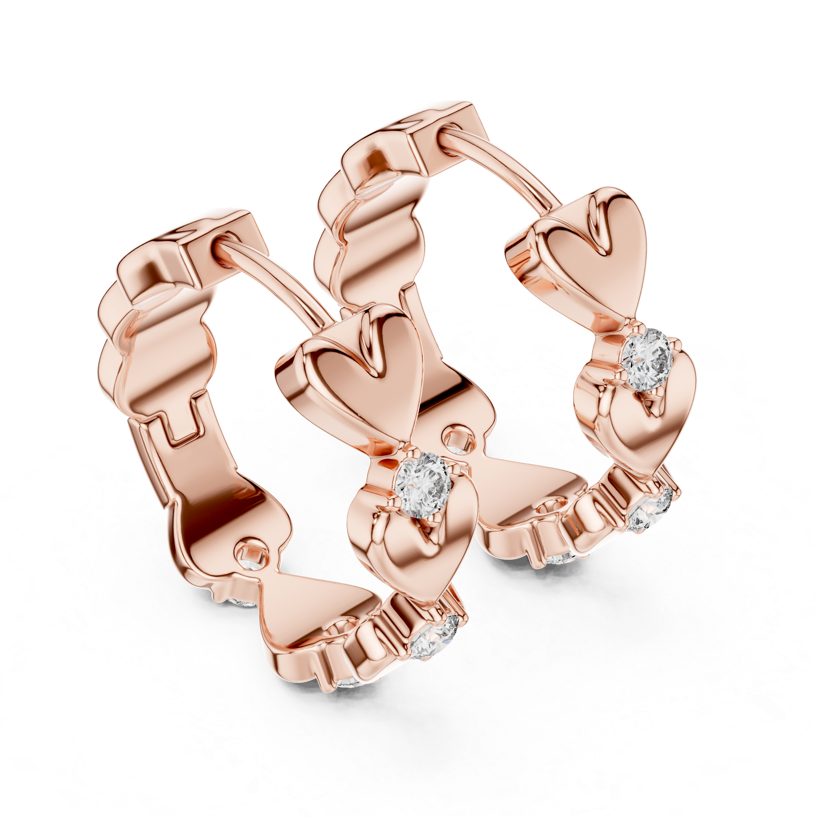 Diamond Heart Motif Hoop Earrings